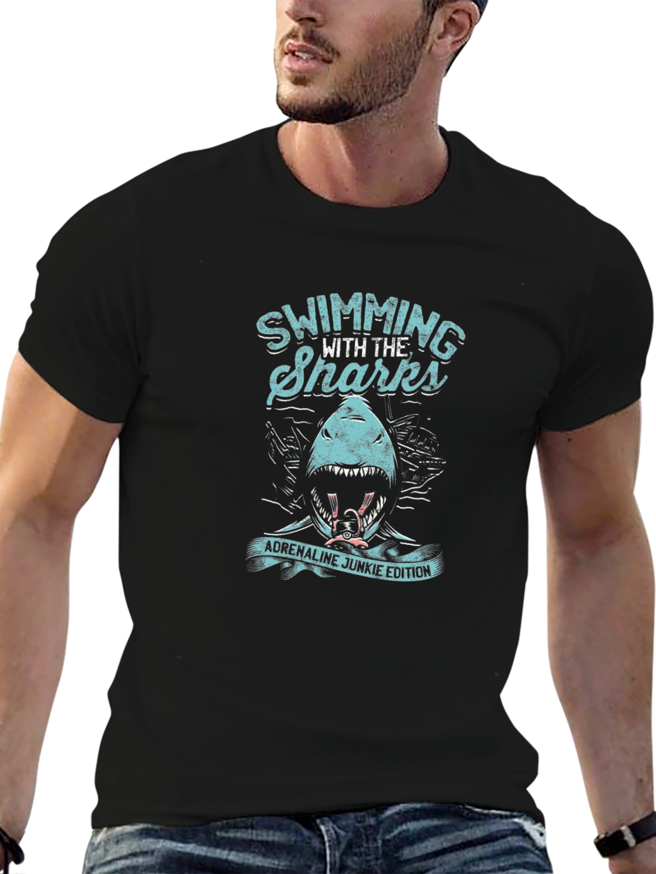 Swimming with Sharks T-Shirt - Adrenaline Junkie Edition