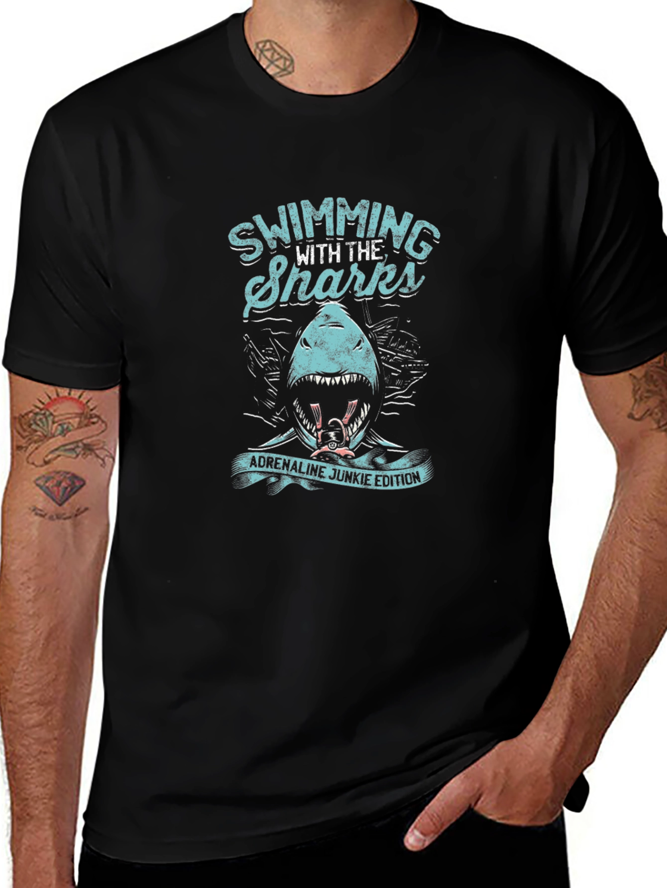 Swimming with Sharks T-Shirt - Adrenaline Junkie Edition
