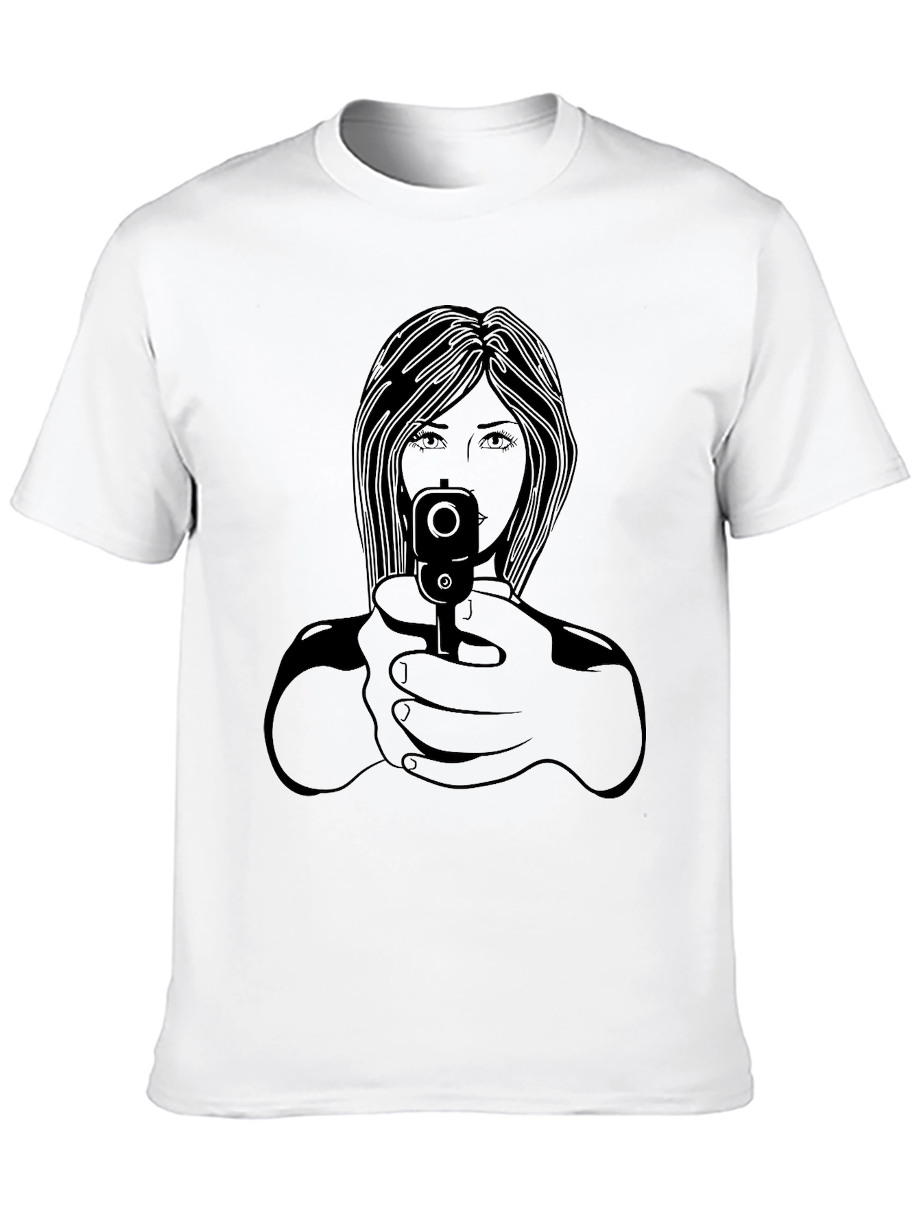 Black Graphic Tee - Woman with Gun Design