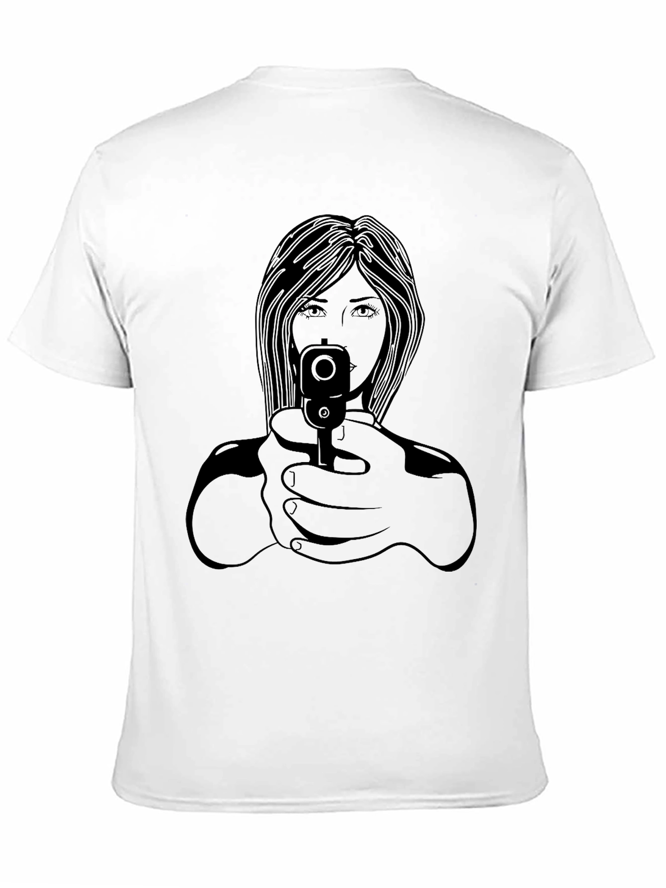 Black Graphic Tee - Woman with Gun Design