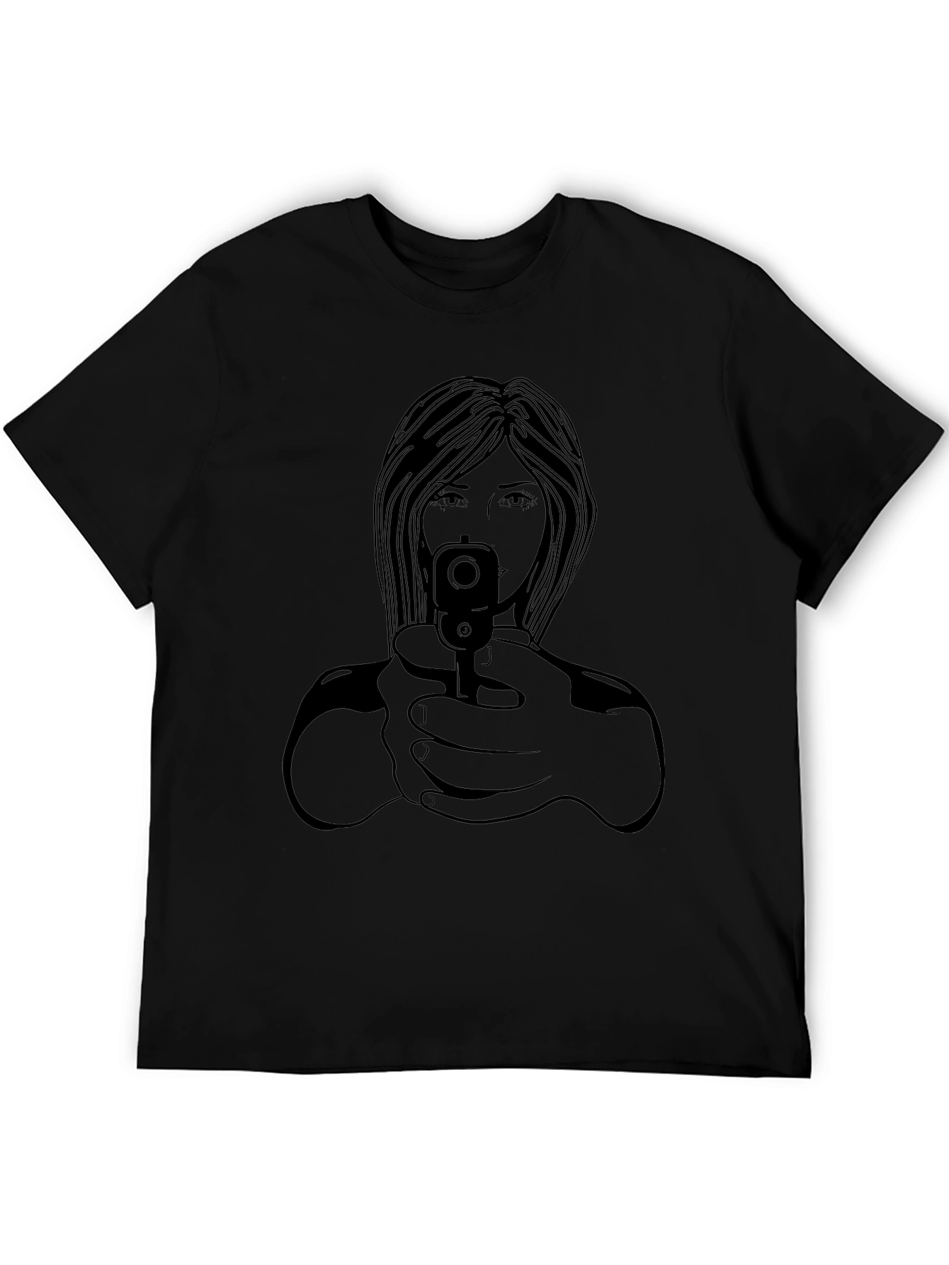 Black Graphic Tee - Woman with Gun Design