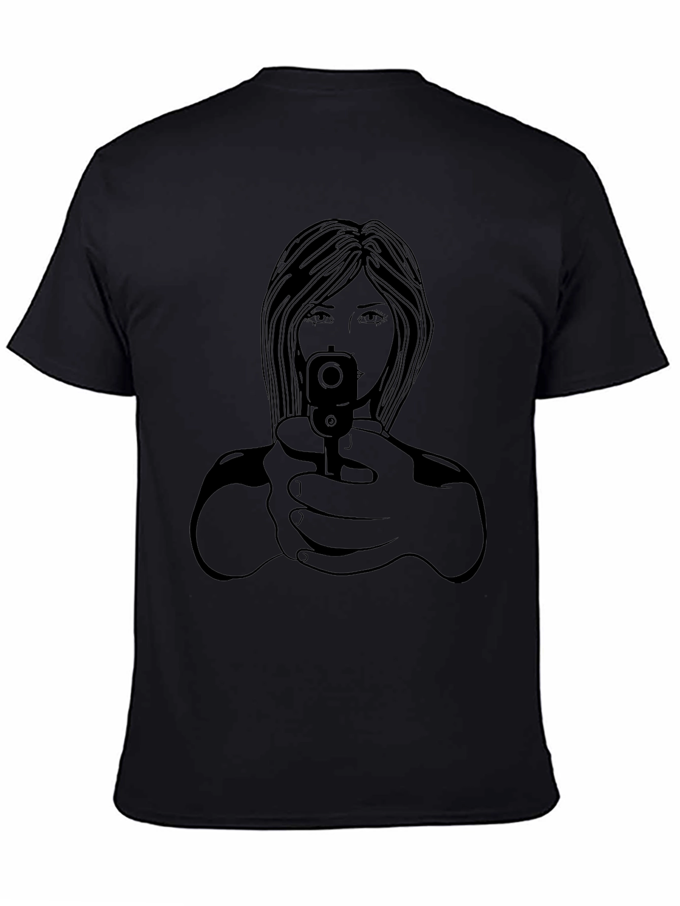 Black Graphic Tee - Woman with Gun Design