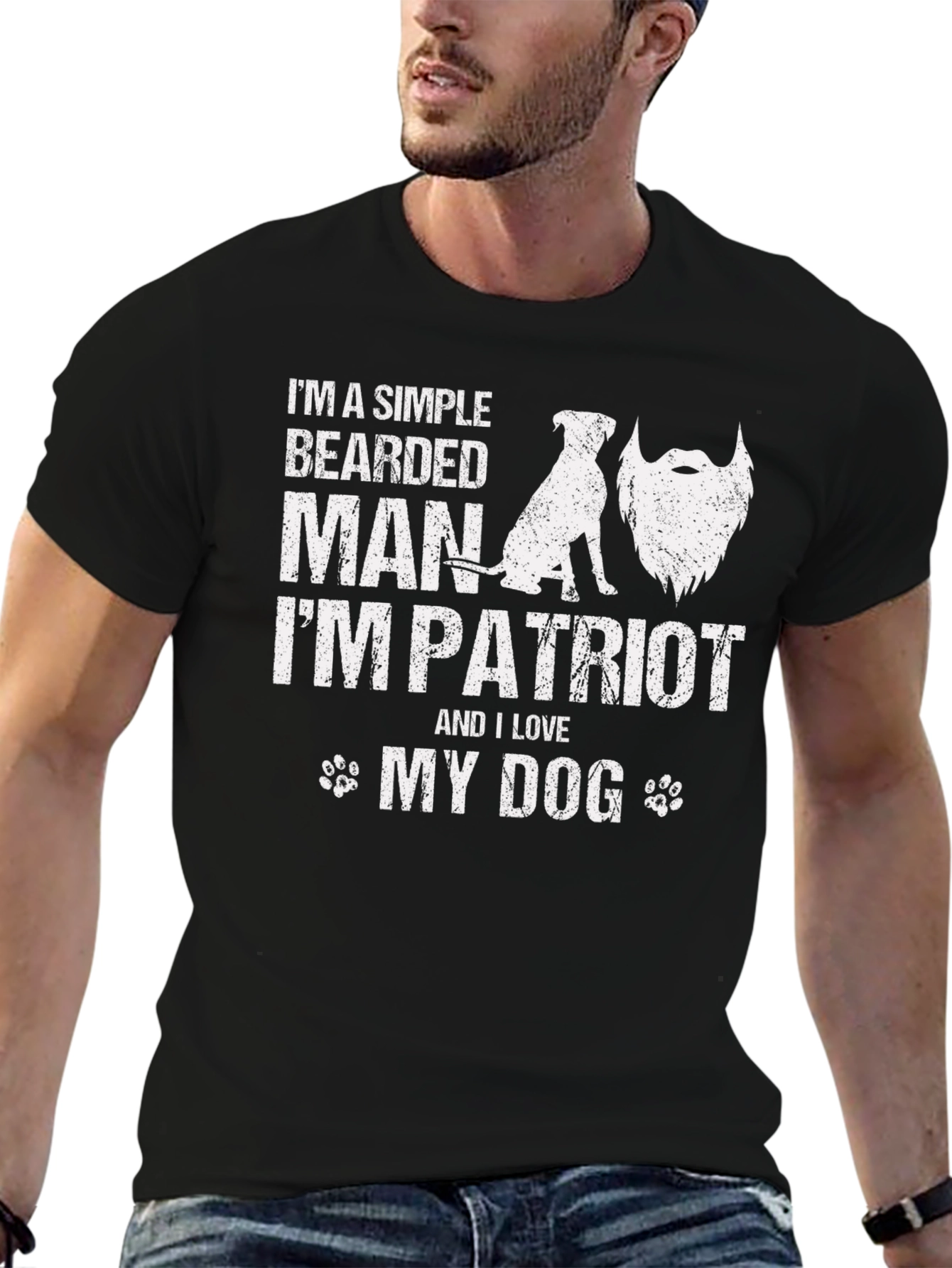 Patriotic Bearded Man & Dog Graphic Tee