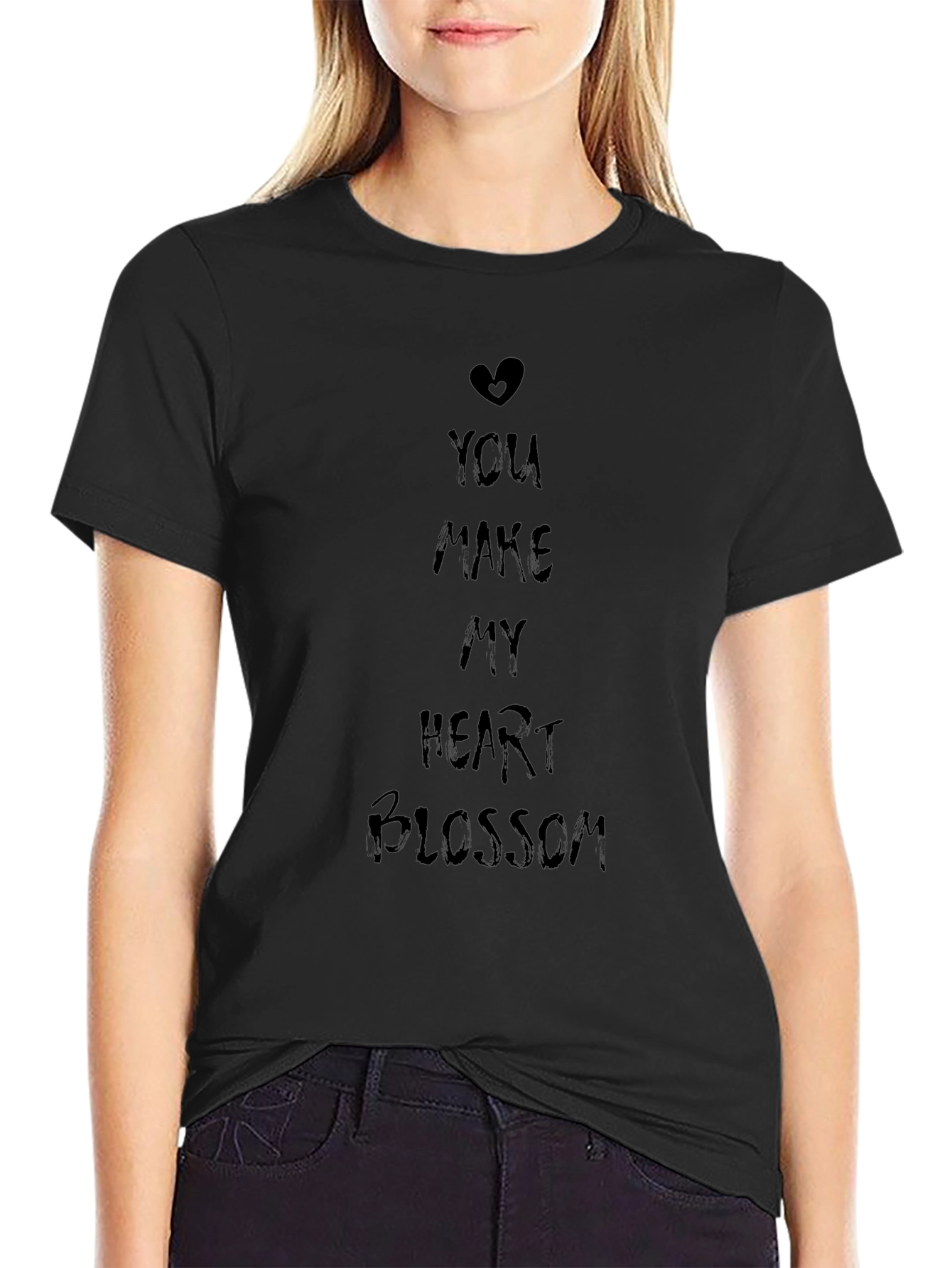 You Make My Heart Blossom Black Tee