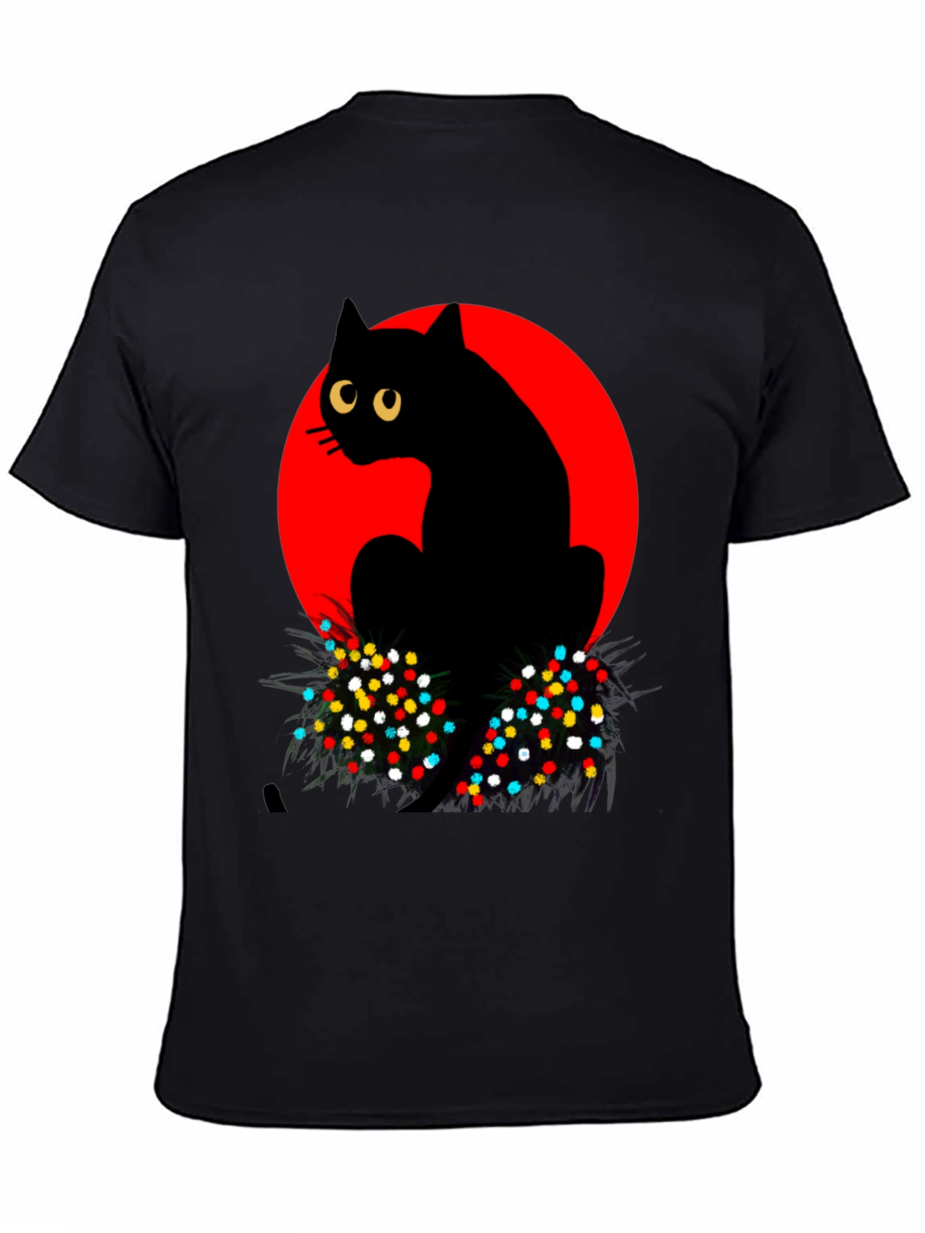 Cool Black Cat with Red Moon Graphic T-Shirt