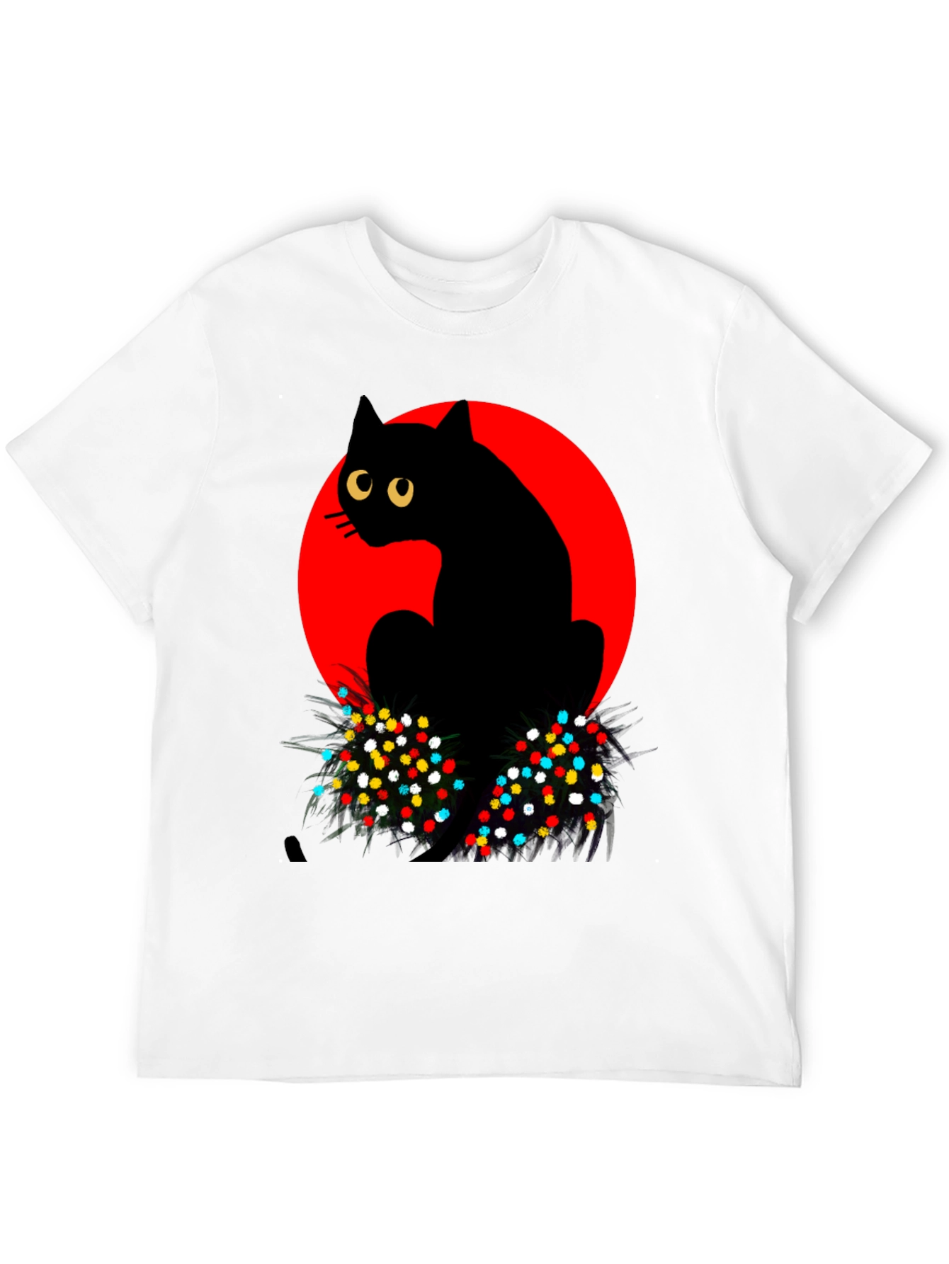Cool Black Cat with Red Moon Graphic T-Shirt