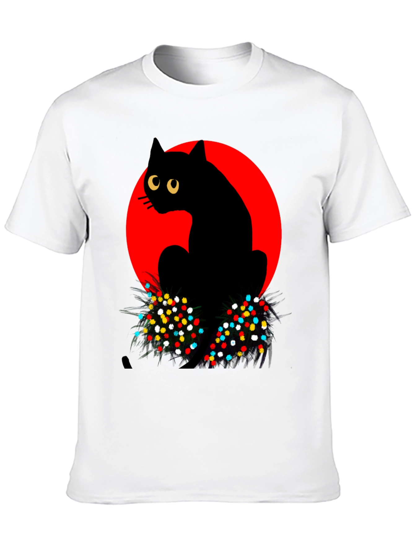 Cool Black Cat with Red Moon Graphic T-Shirt