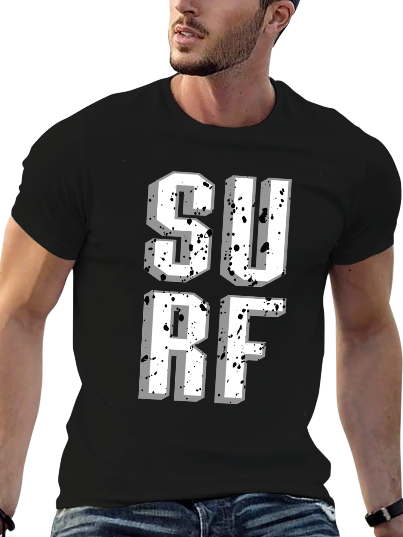 Surf Style Graphic Tee - Black Cotton T-Shirt