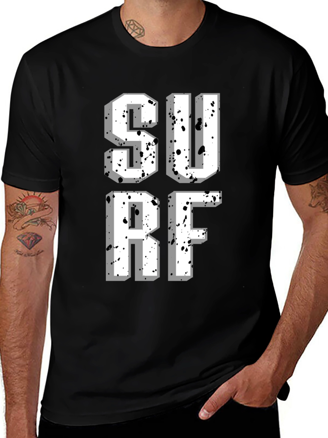 Surf Style Graphic Tee - Black Cotton T-Shirt