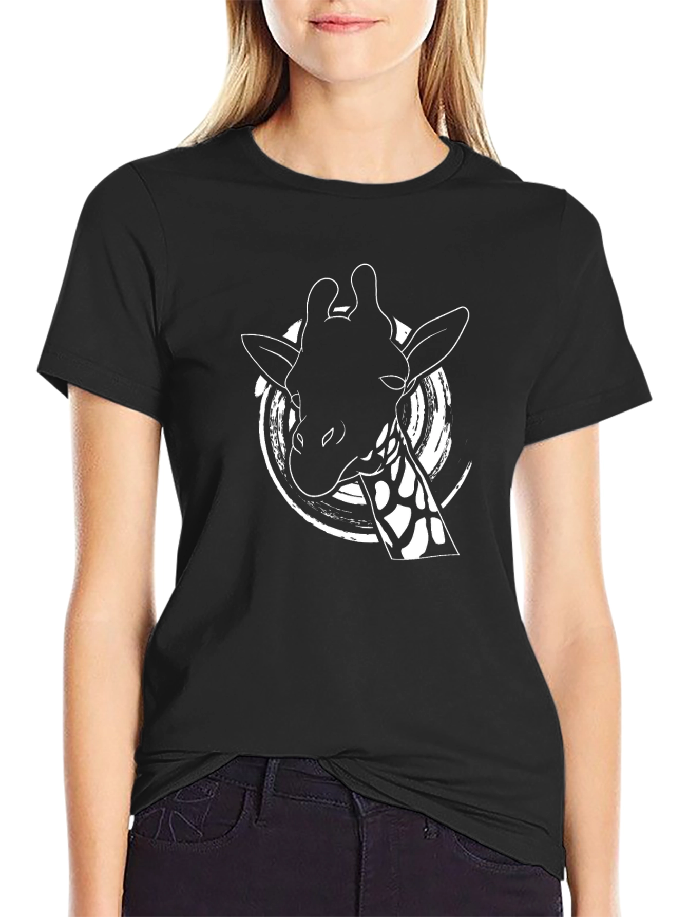 Giraffe Graphic Tee - Black Cotton Shirt