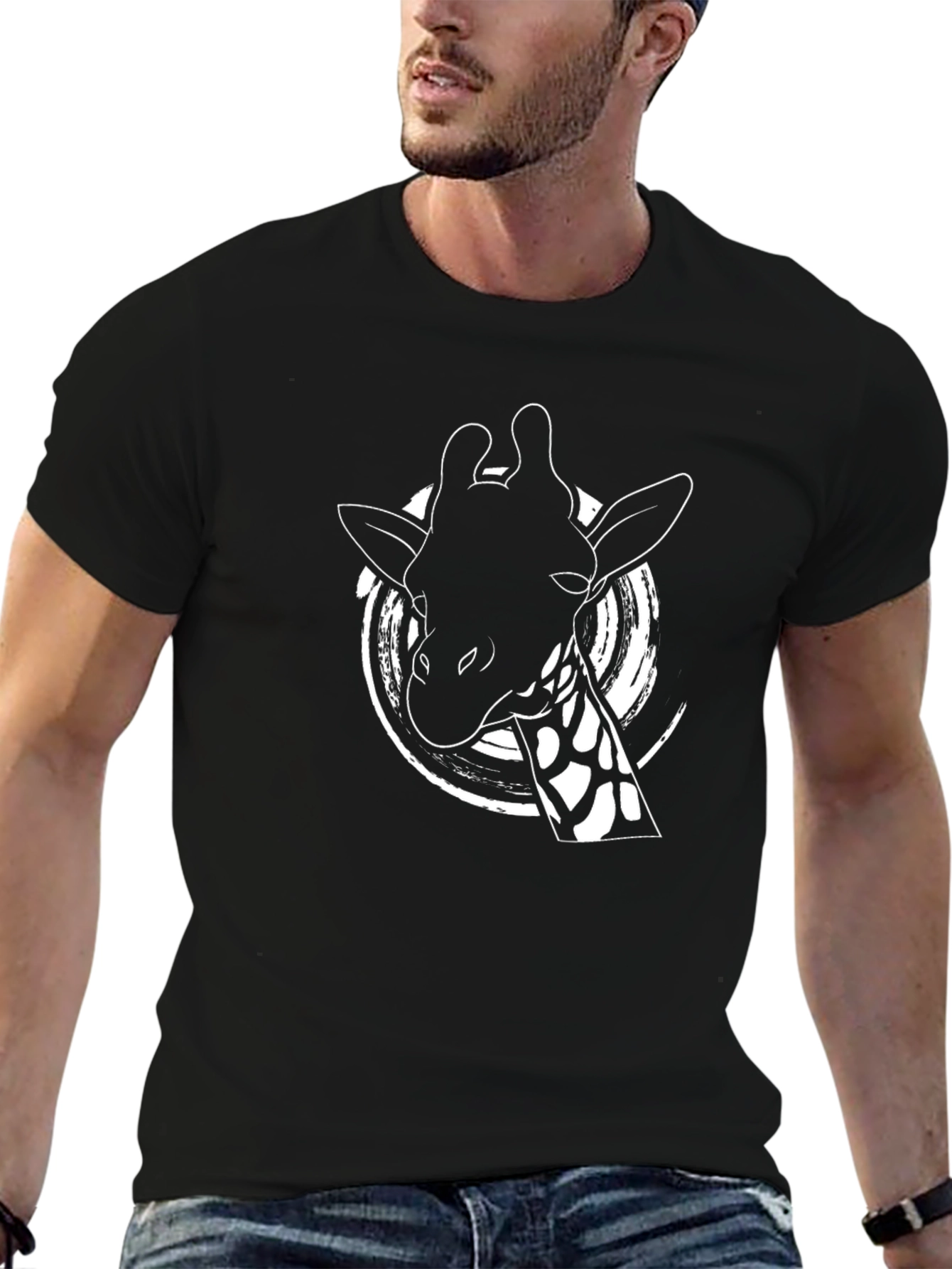 Giraffe Graphic Tee - Black Cotton Shirt