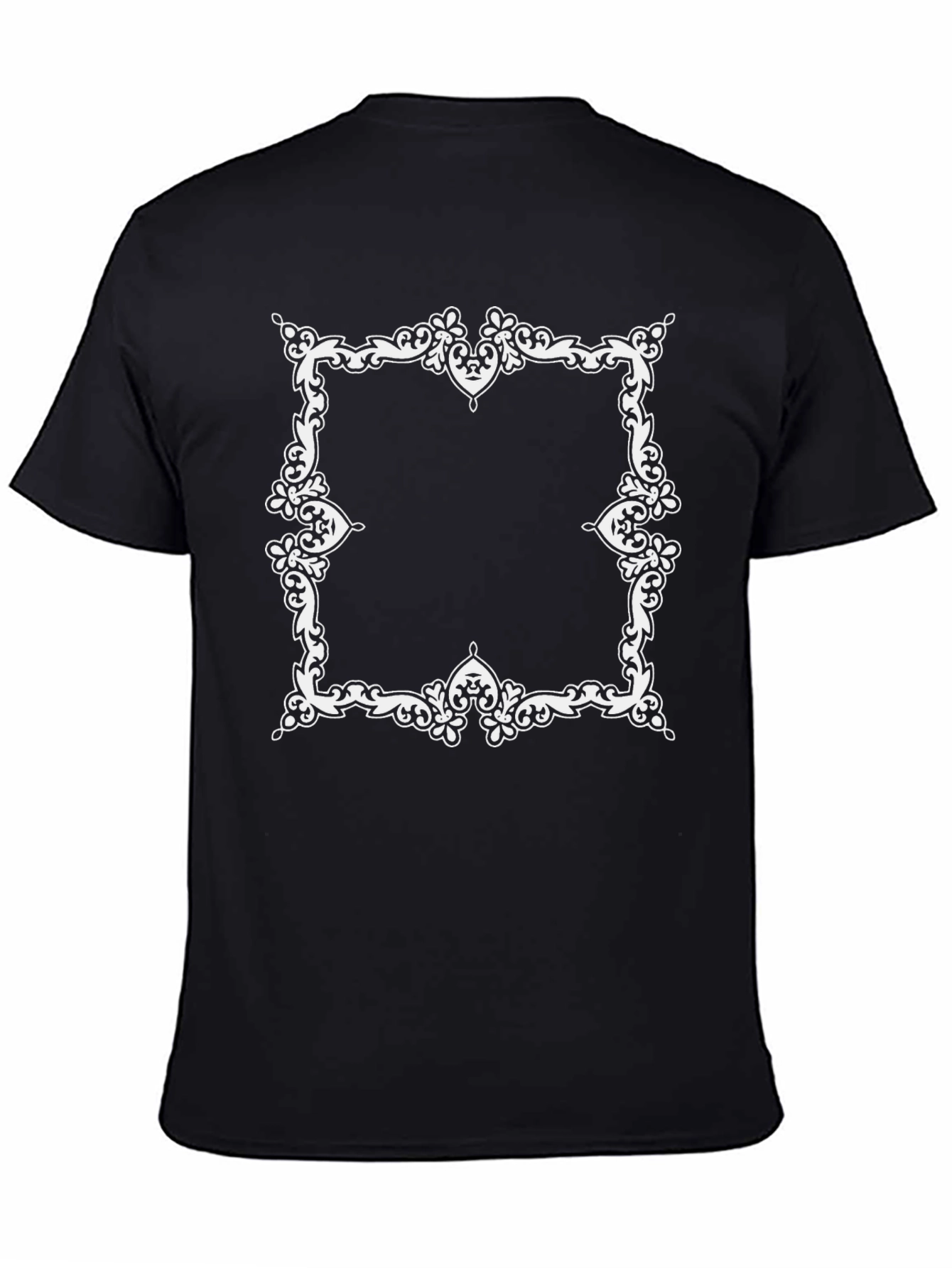 Ornate White Frame Graphic Black T-Shirt