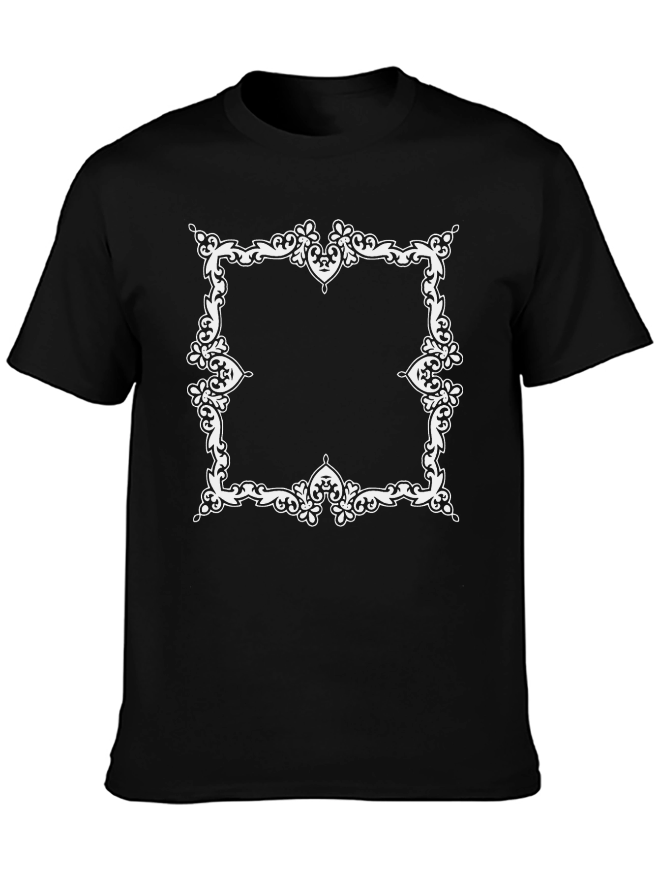 Ornate White Frame Graphic Black T-Shirt