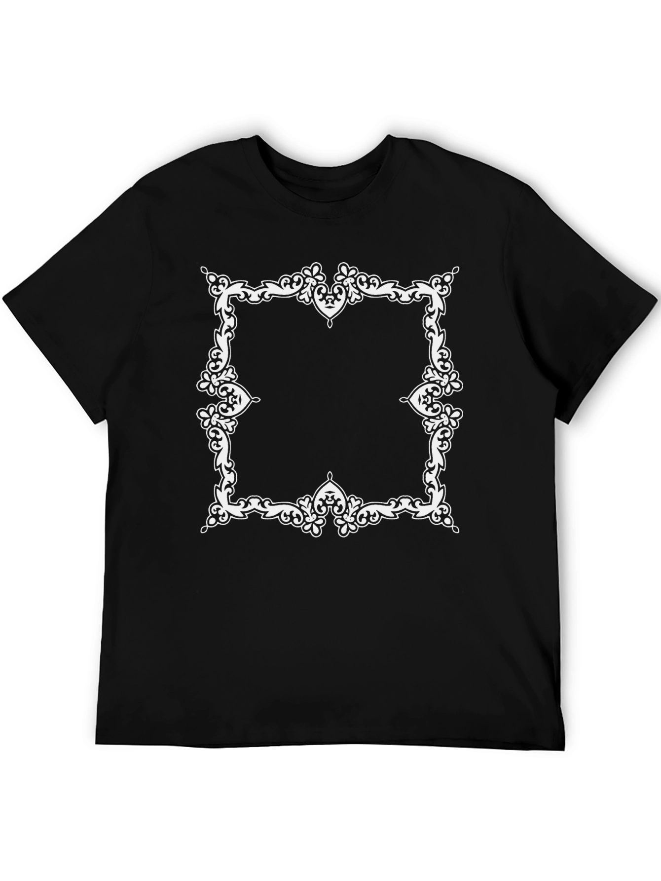 Ornate White Frame Graphic Black T-Shirt