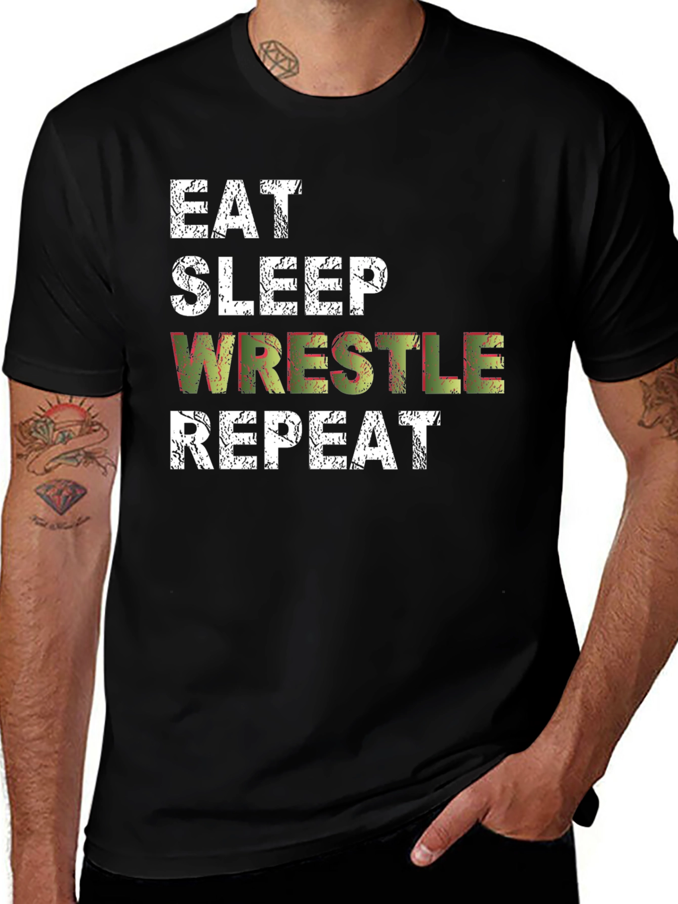 Eat Sleep Wrestle Repeat Black T-Shirt