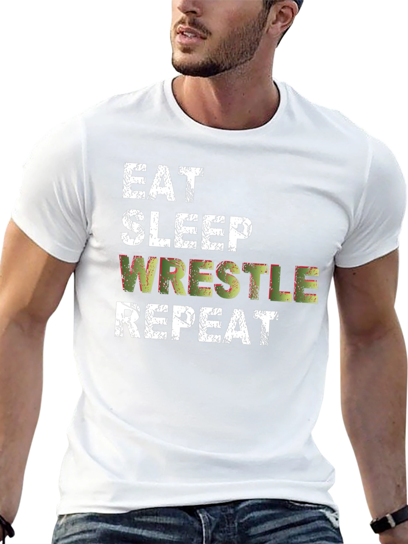 Eat Sleep Wrestle Repeat Black T-Shirt