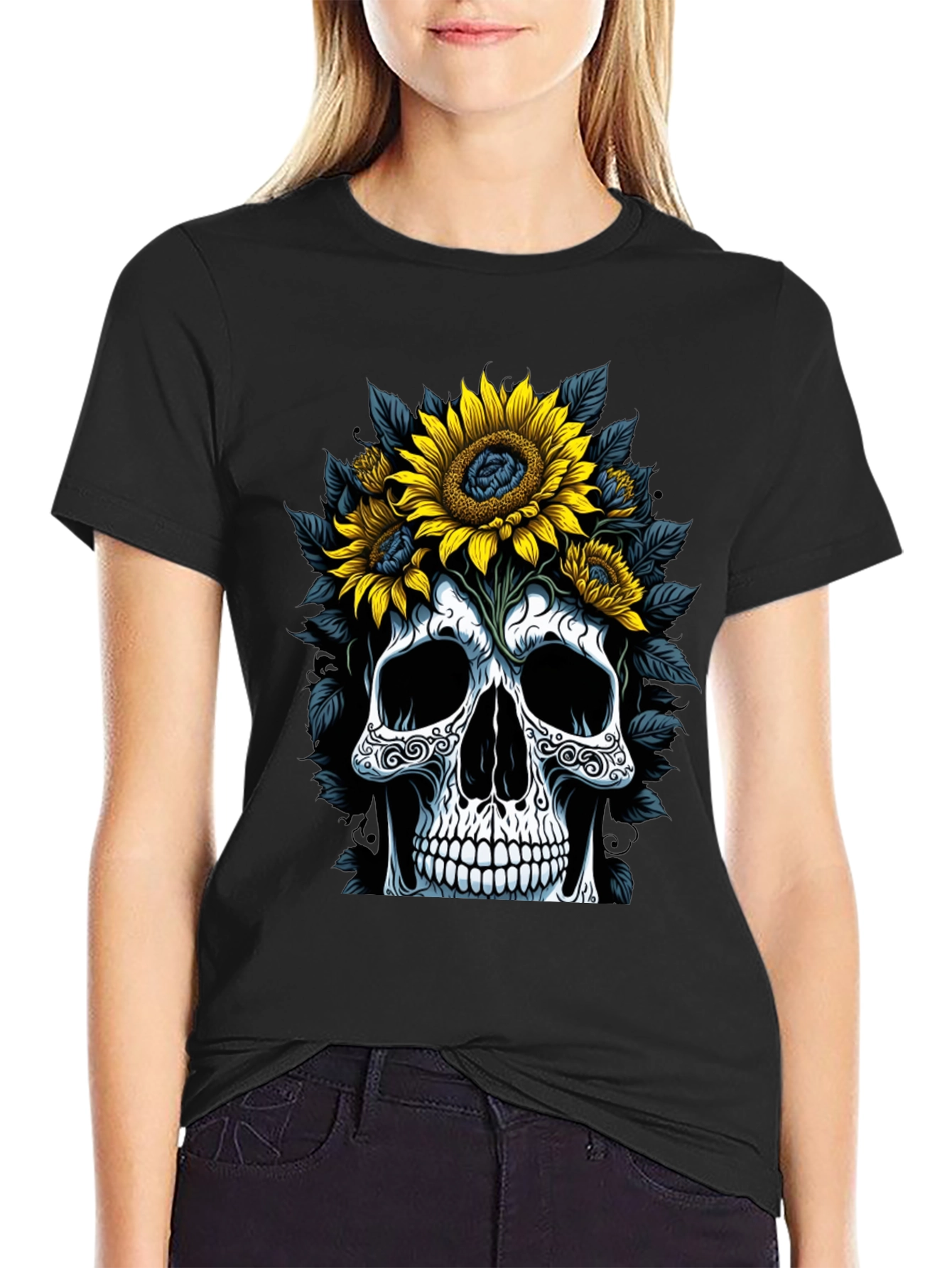 Skull & Sunflower Graphic Tee - Mens Black T-Shirt