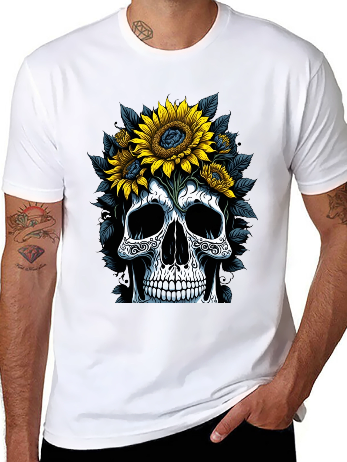 Skull & Sunflower Graphic Tee - Mens Black T-Shirt