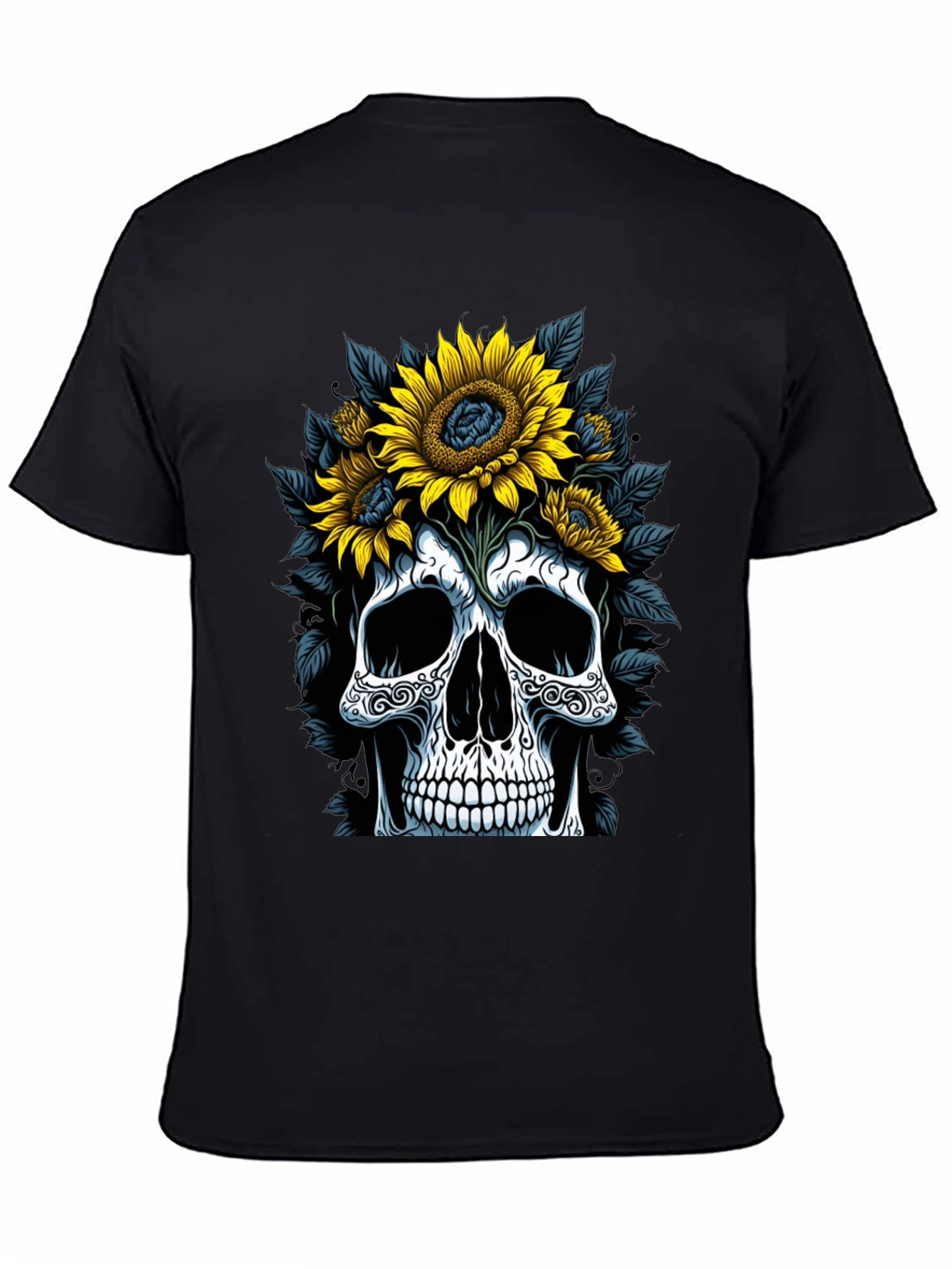 Skull & Sunflower Graphic Tee - Mens Black T-Shirt