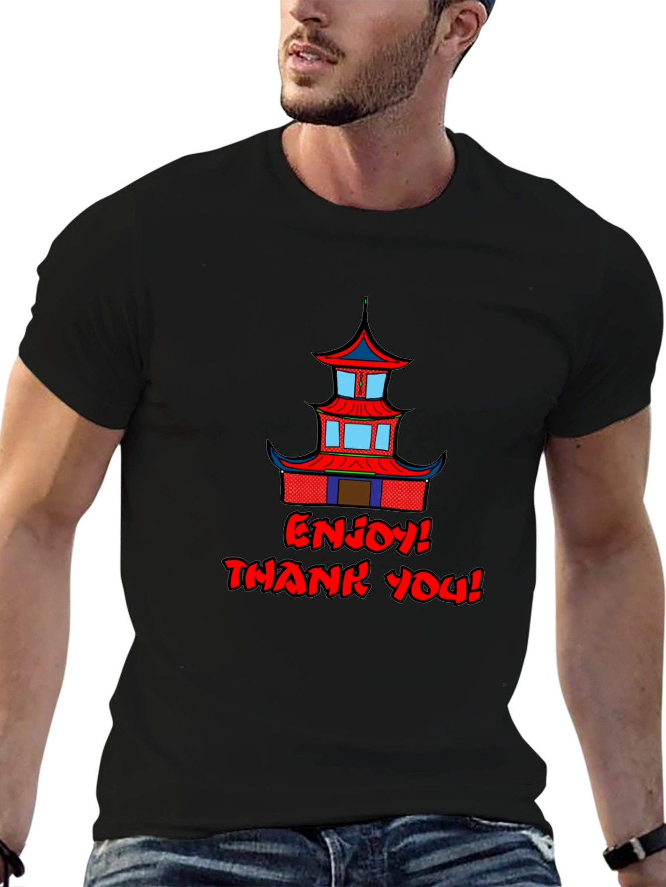 Oriental Building Graphic Black T-Shirt