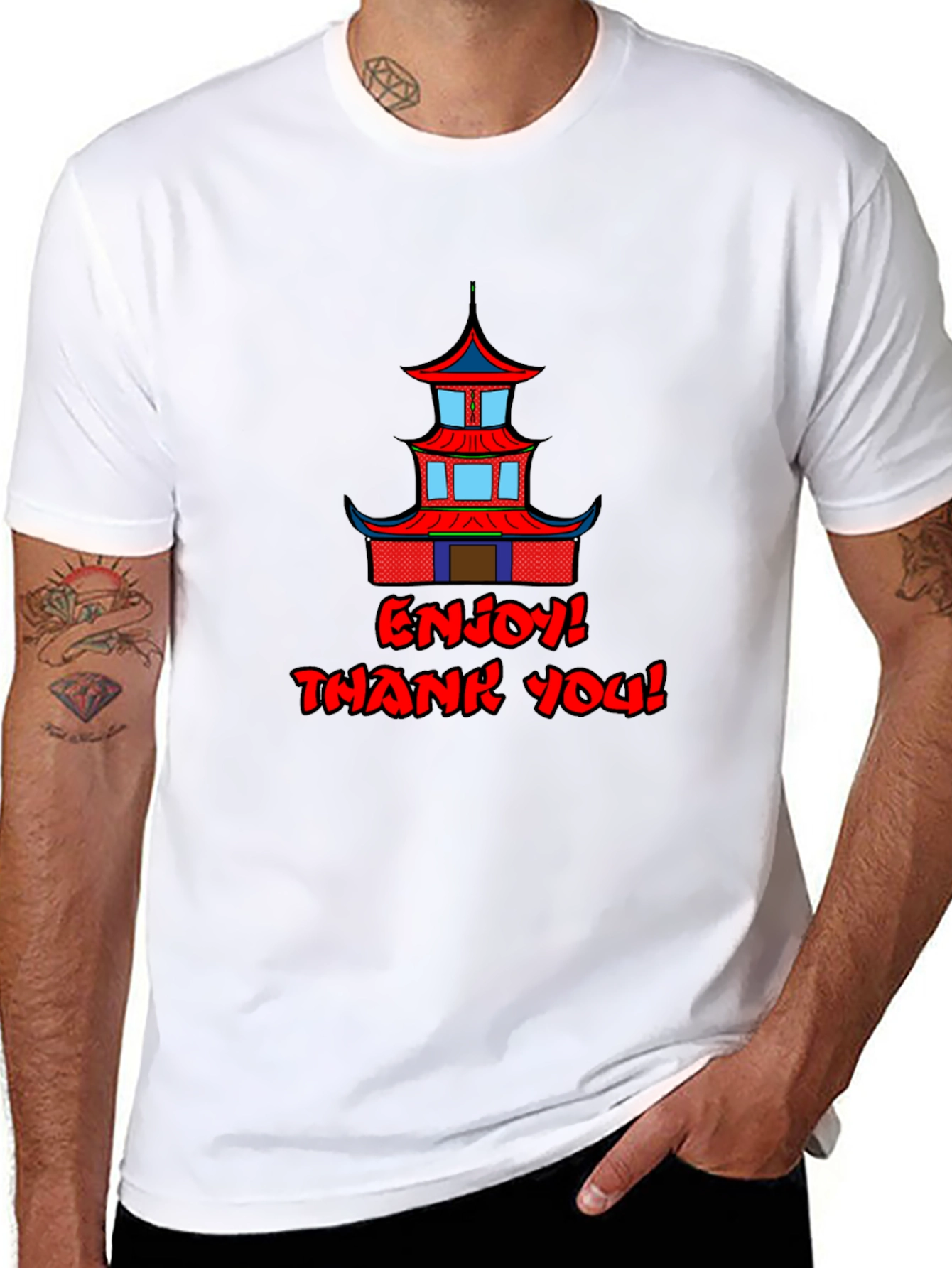 Oriental Building Graphic Black T-Shirt