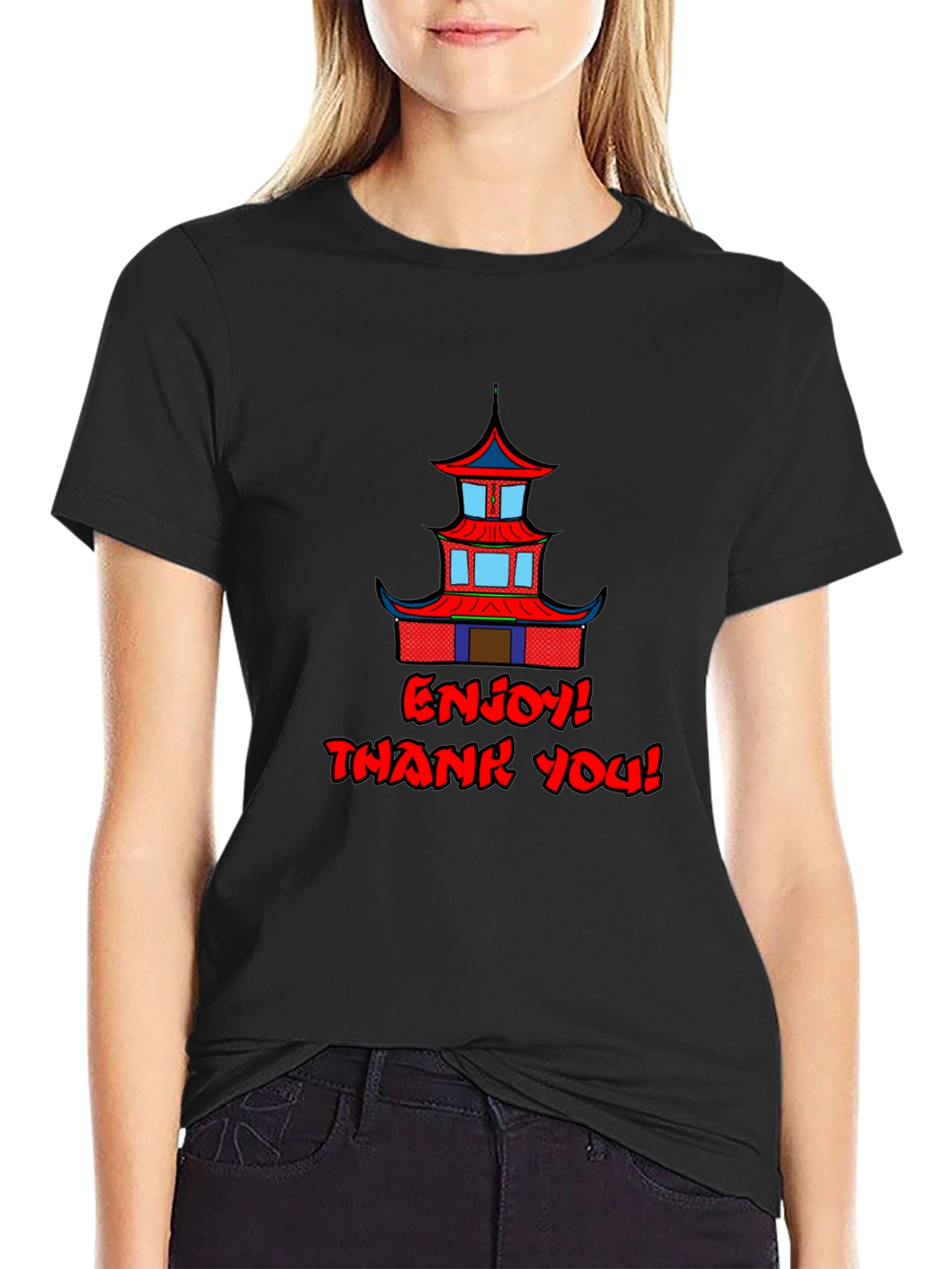 Oriental Building Graphic Black T-Shirt