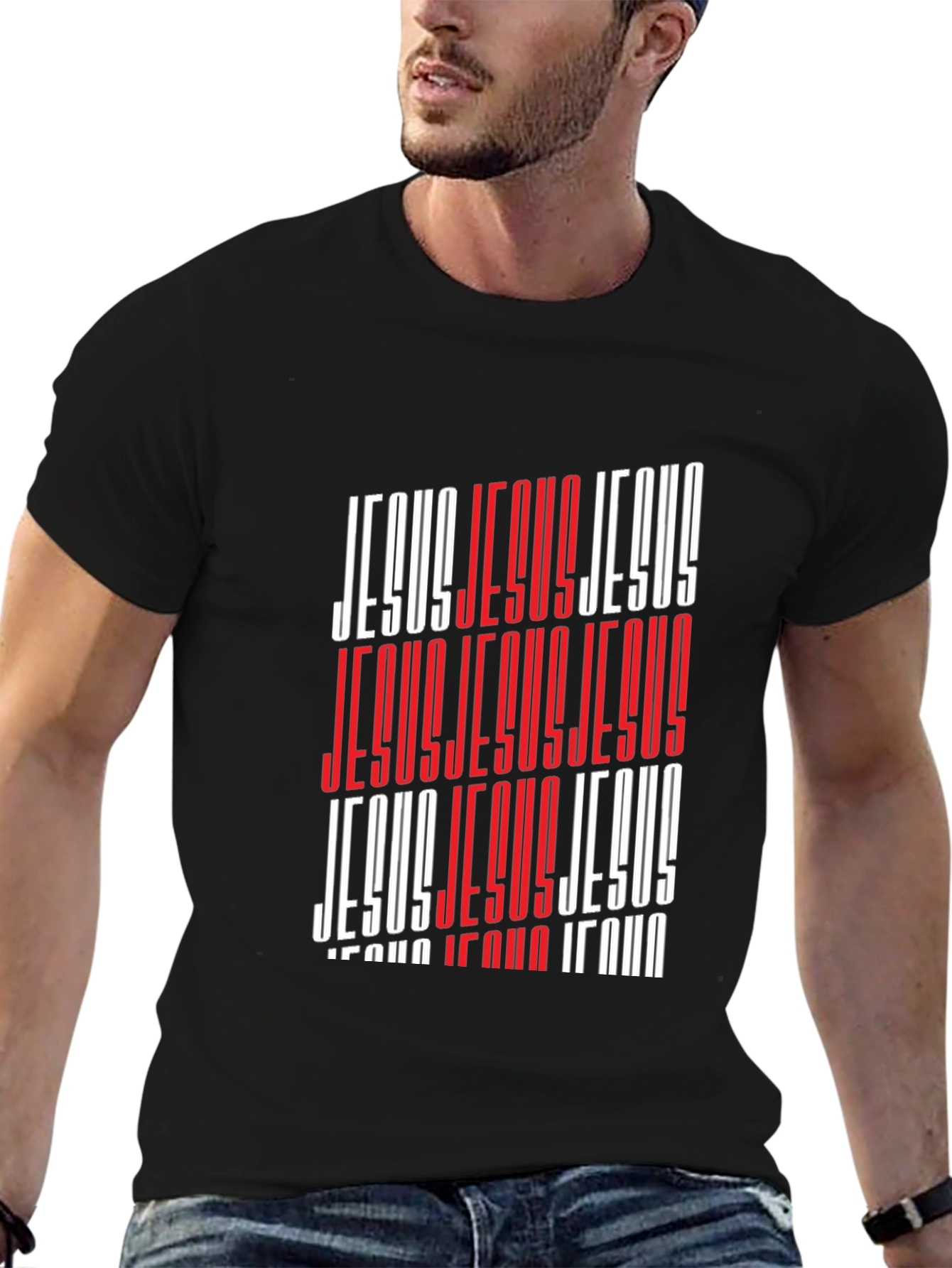 Bold Jesus Graphic Print Black T-Shirt