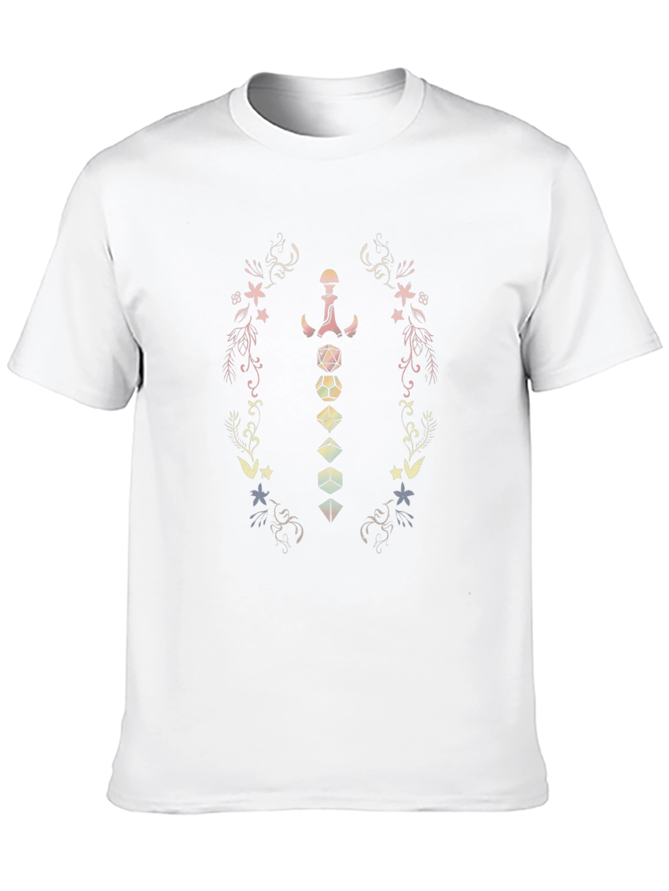 Fantasy Dice & Floral Black T-Shirt