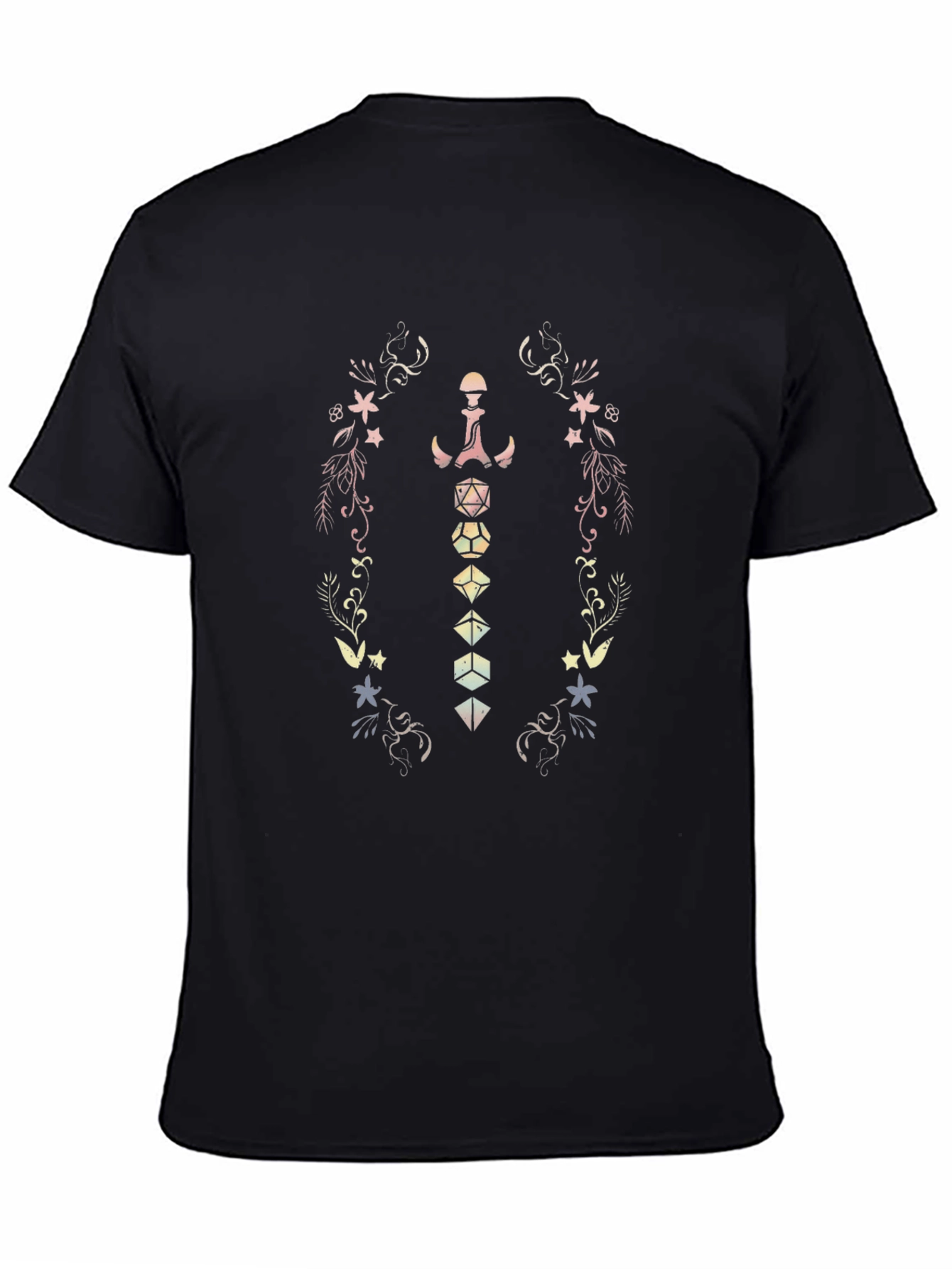 Fantasy Dice & Floral Black T-Shirt