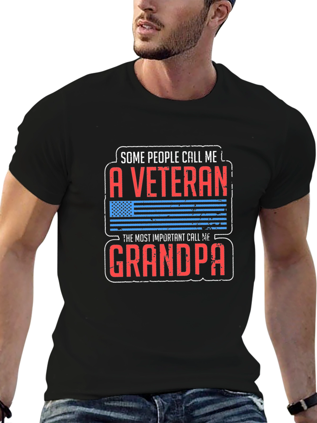 Veteran Grandpa T-Shirt - USA Flag Design