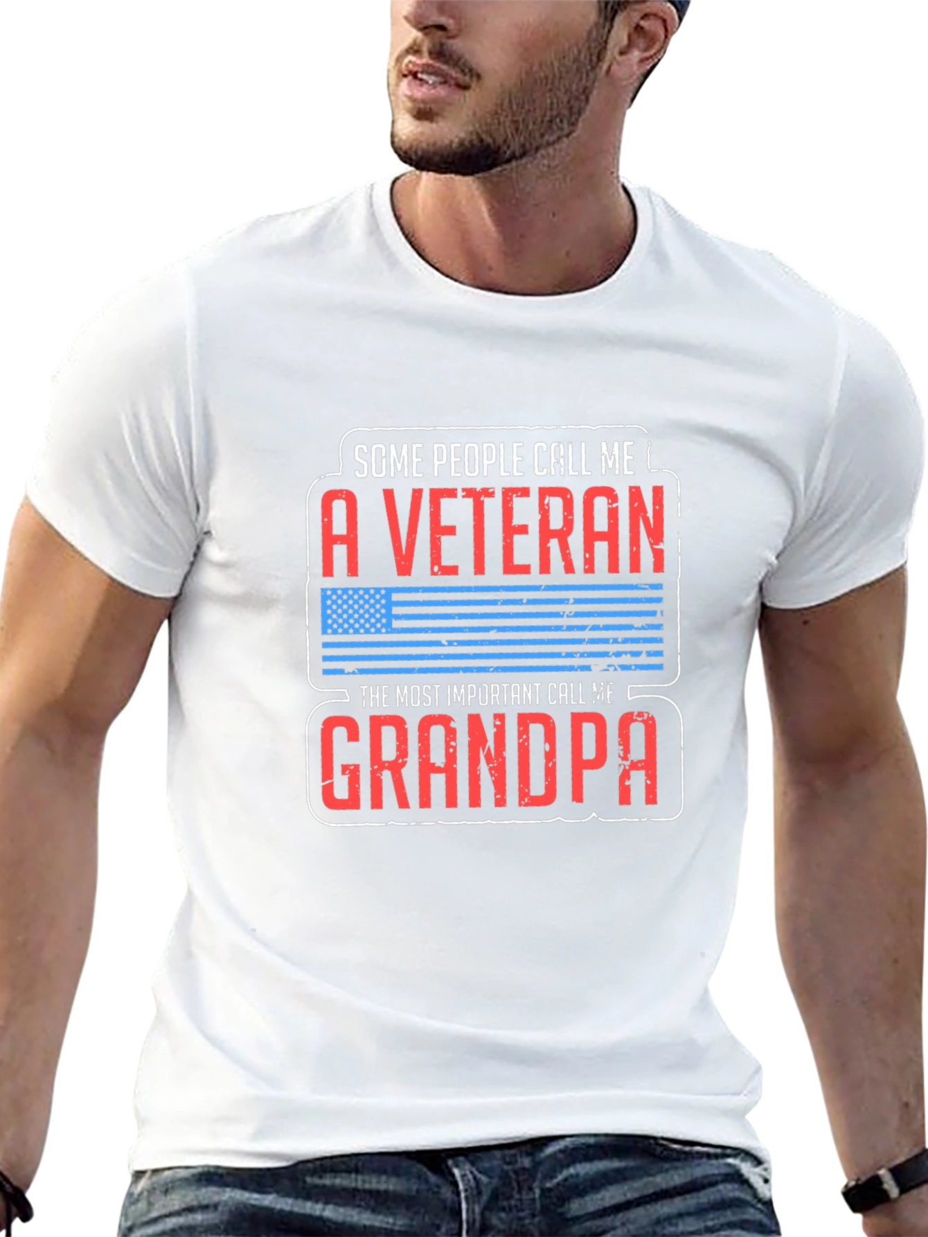 Veteran Grandpa T-Shirt - USA Flag Design