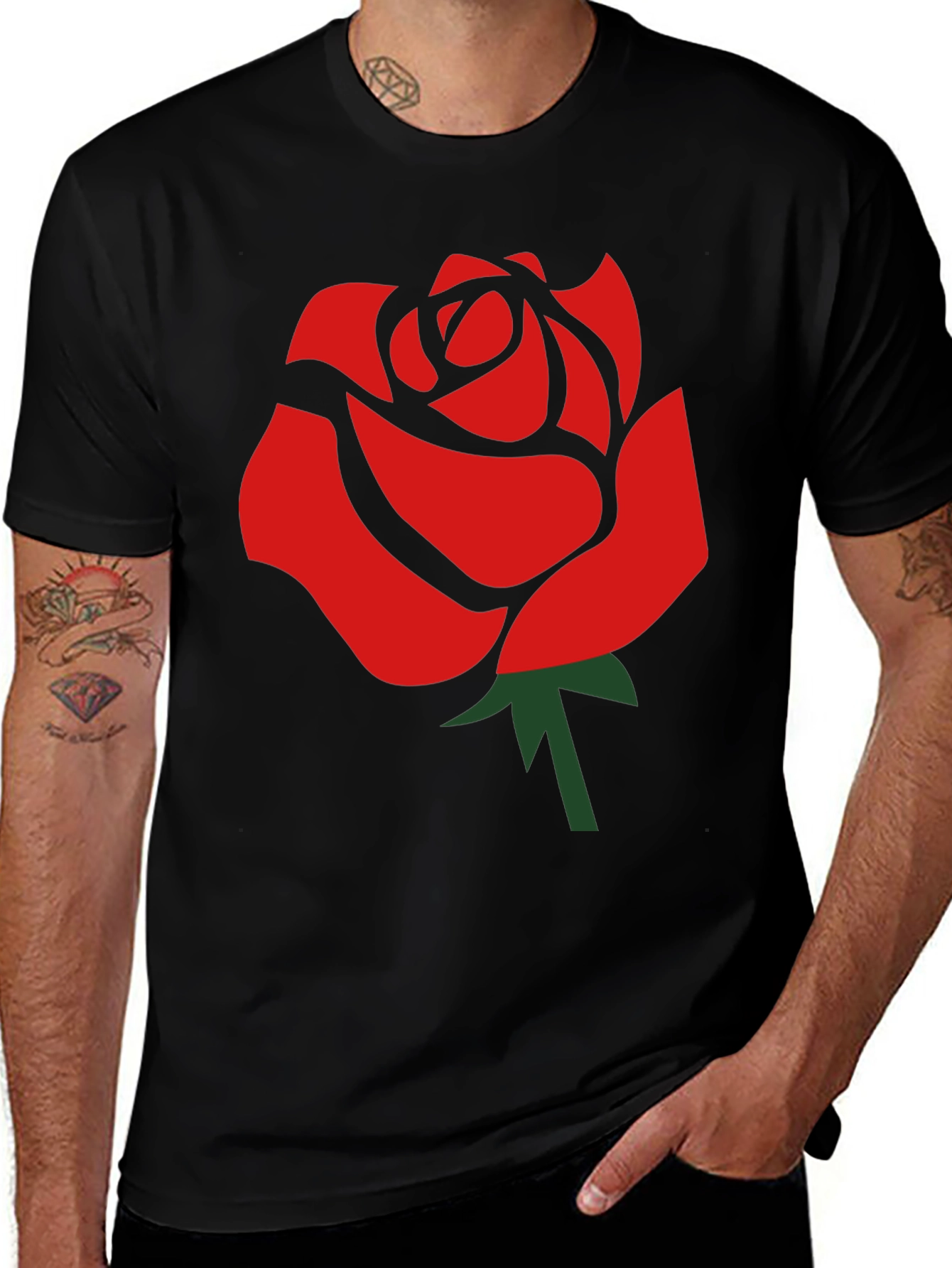 Bold Rose Graphic Black T-Shirt