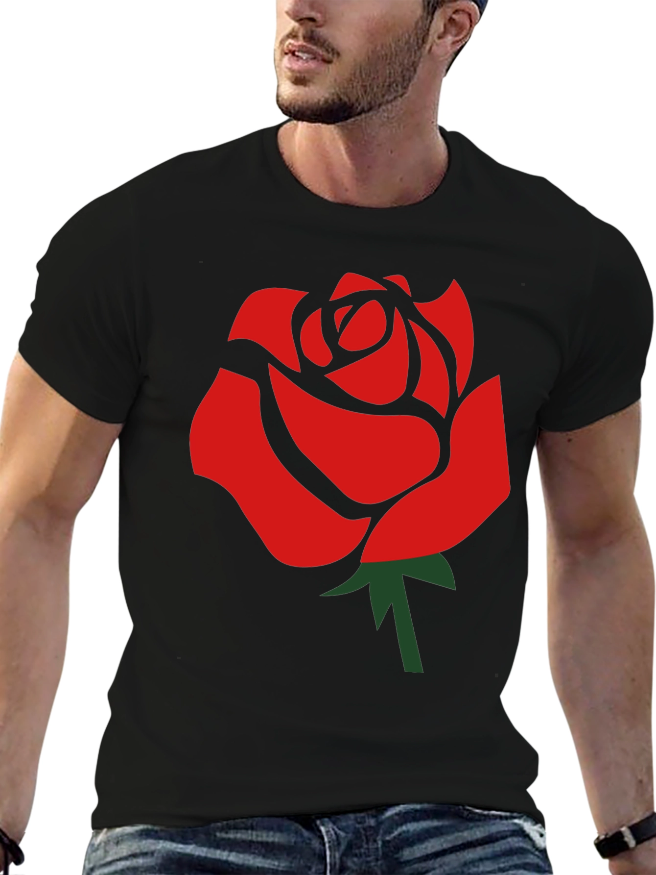 Bold Rose Graphic Black T-Shirt