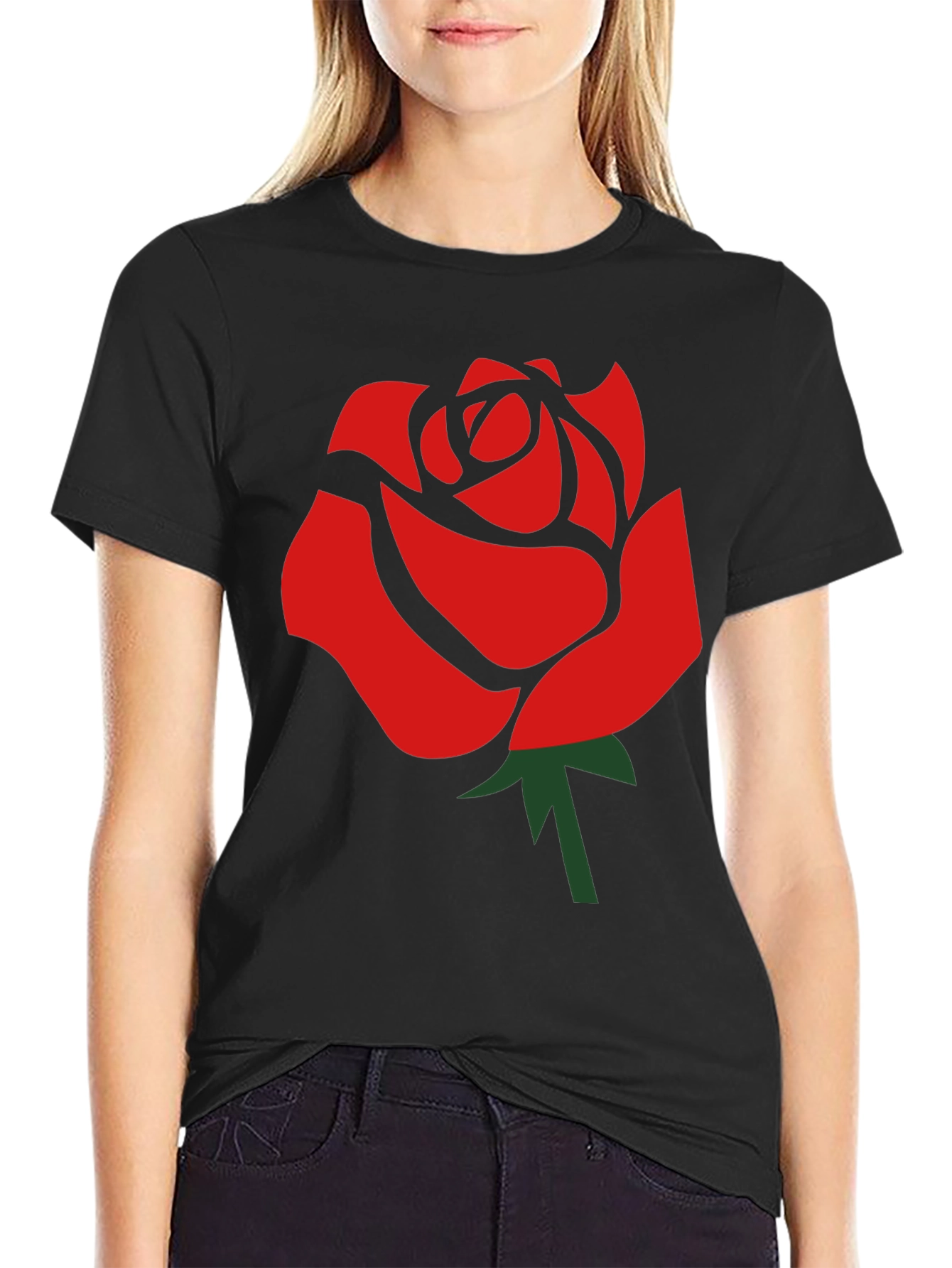 Bold Rose Graphic Black T-Shirt