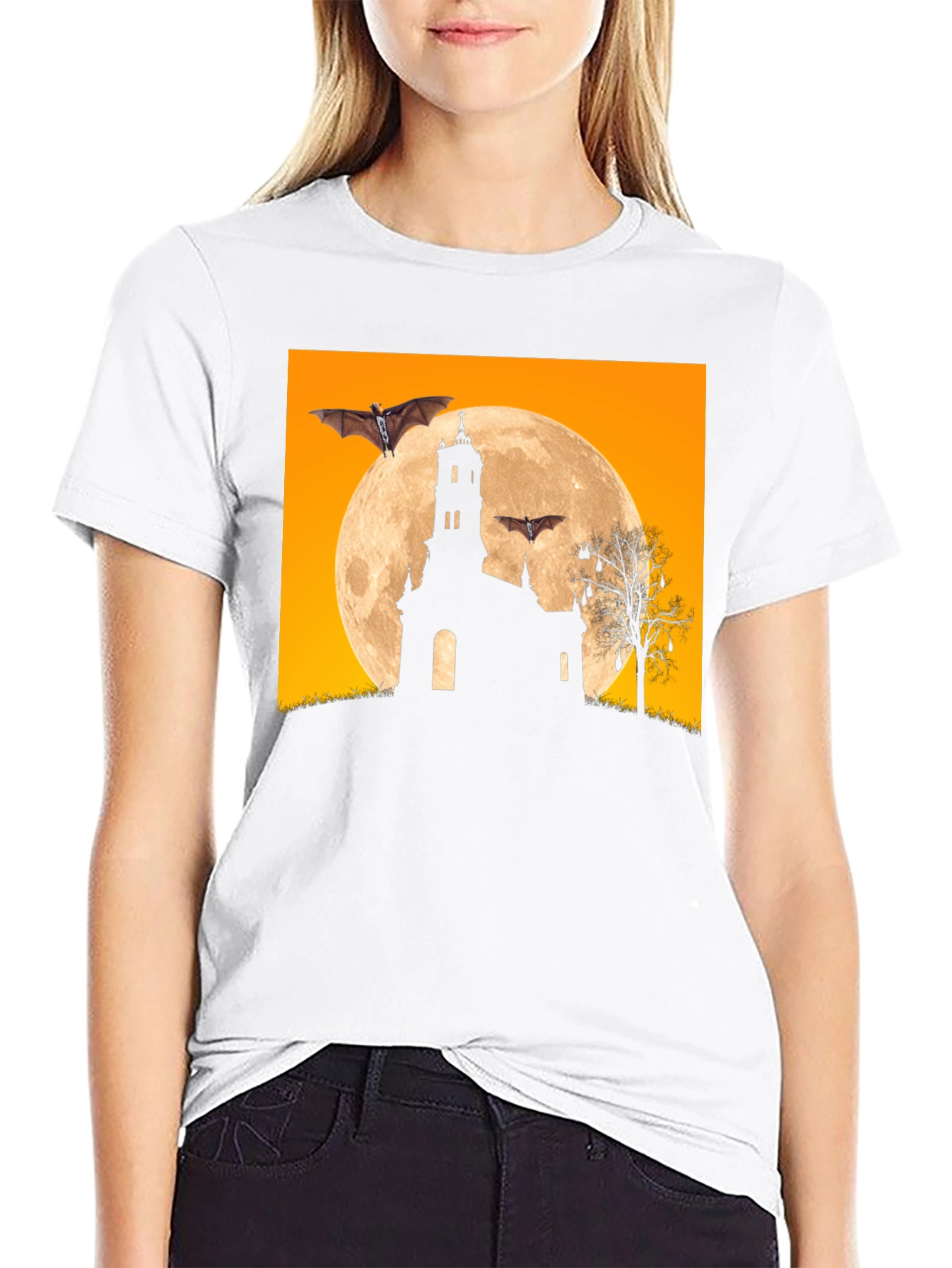 Spooky Halloween Bats & Moon T-Shirt