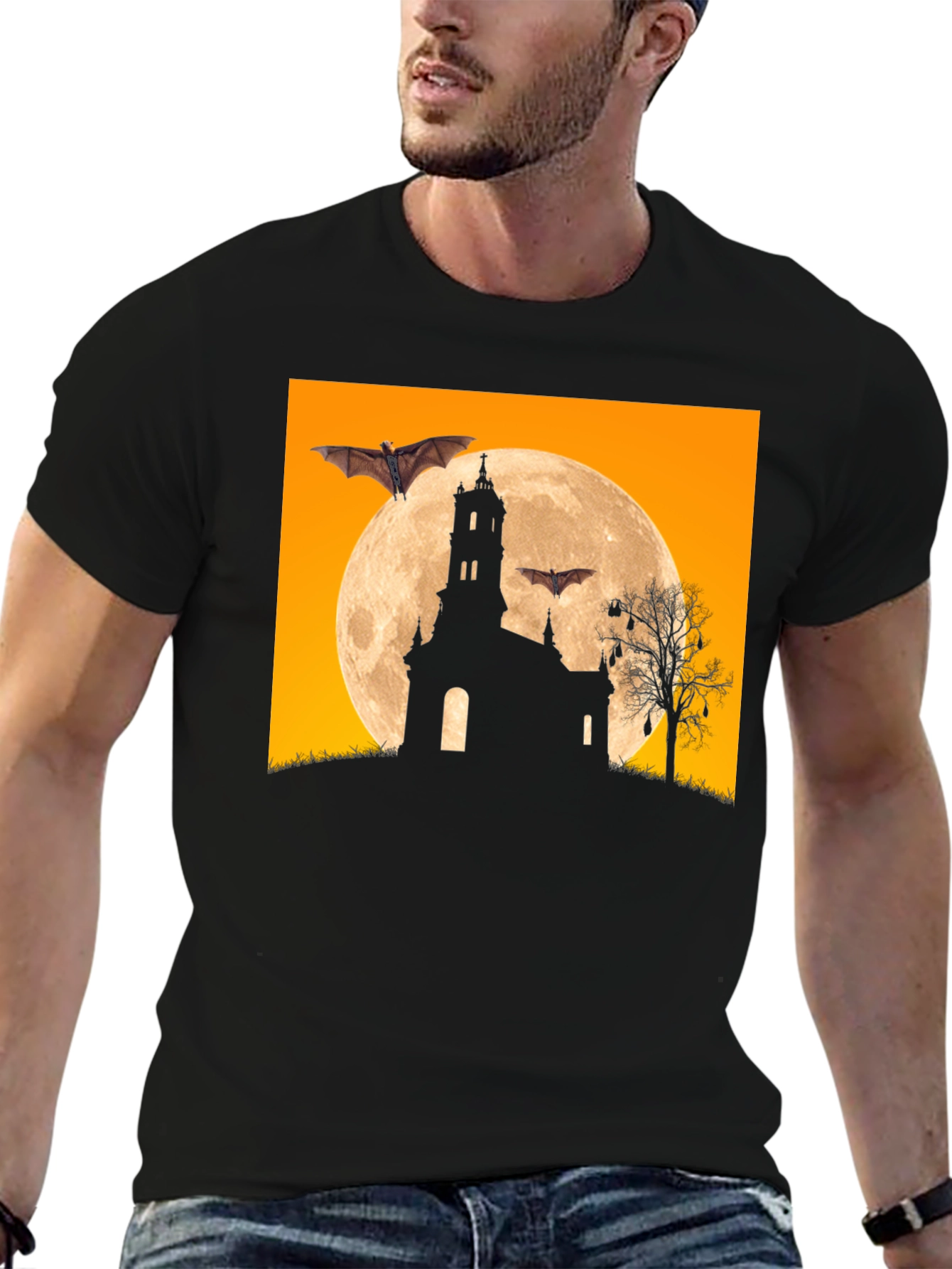 Spooky Halloween Bats & Moon T-Shirt