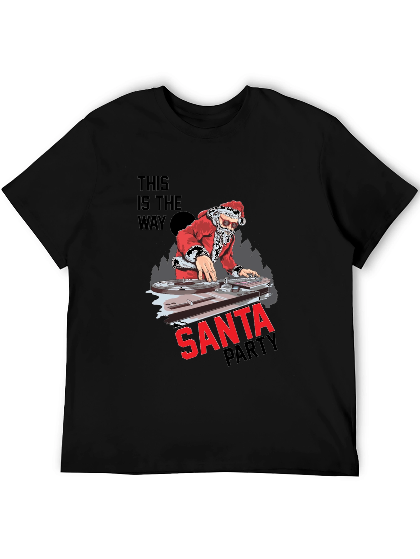 DJ Santa Christmas Party Black T-Shirt