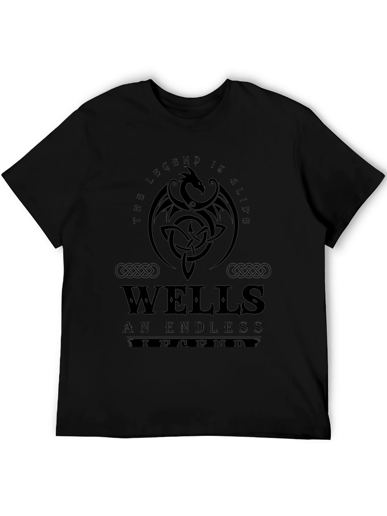 Wells Legend Black T-Shirt Dragon Graphic Print