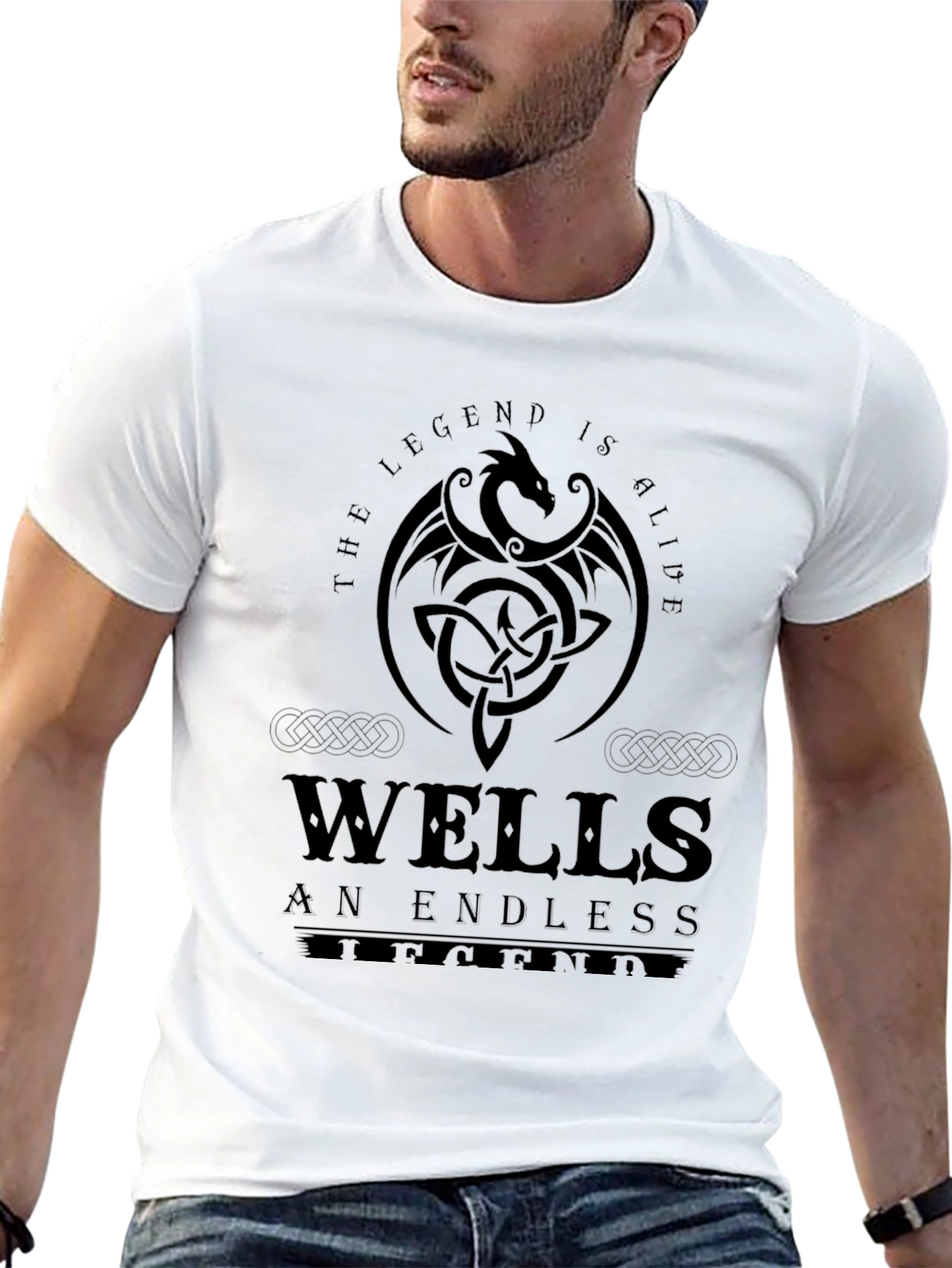 Wells Legend Black T-Shirt Dragon Graphic Print