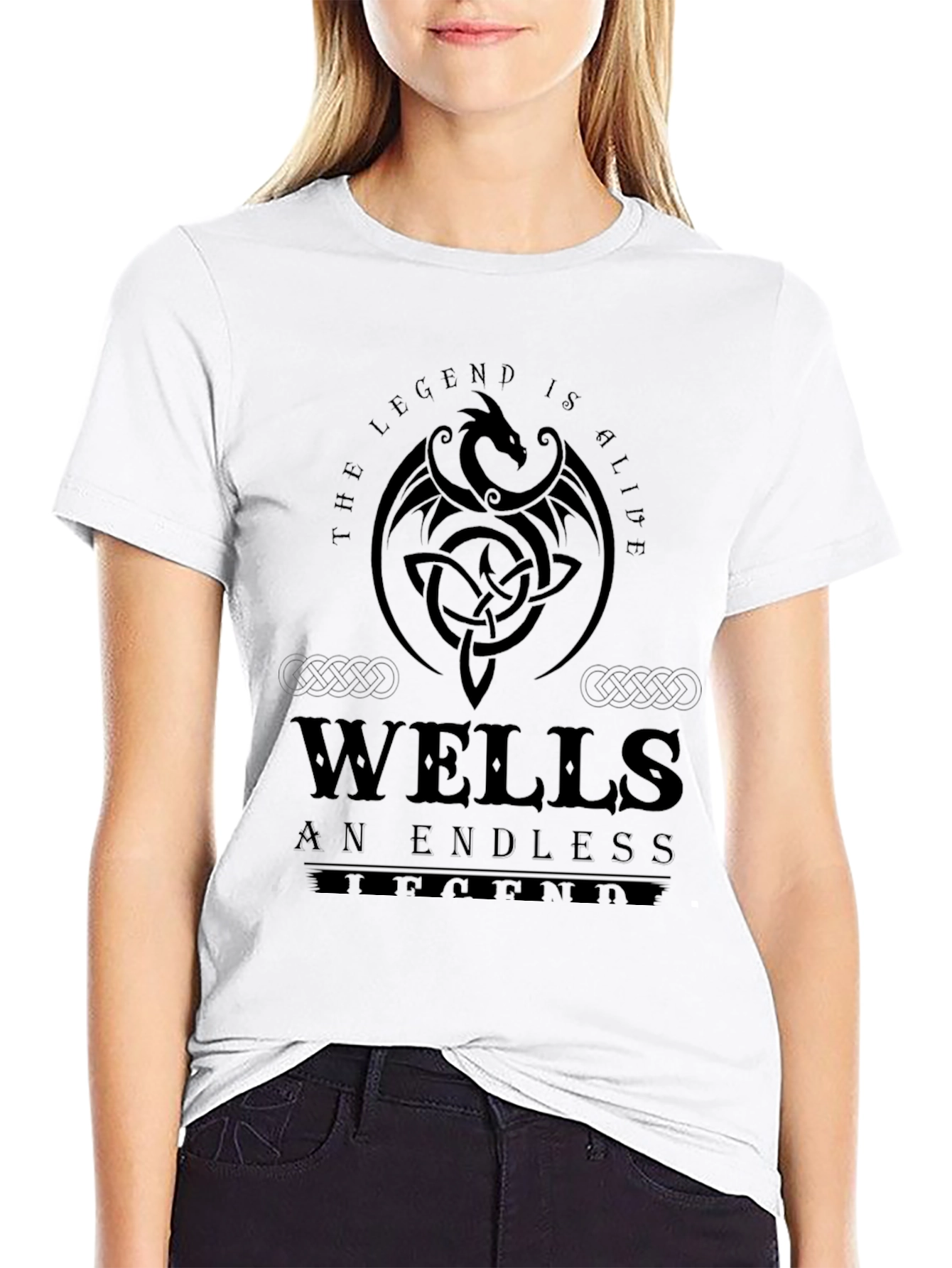 Wells Legend Black T-Shirt Dragon Graphic Print