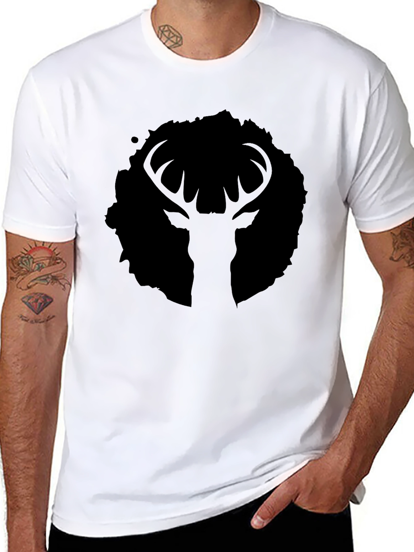 Mens Black Deer Graphic Tee - Stylish Casual Wear