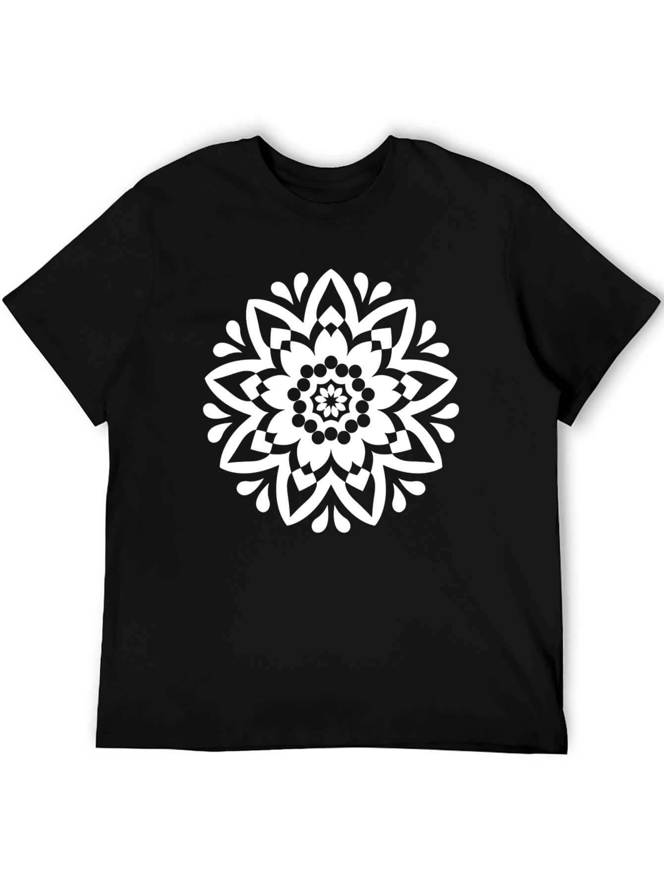 Floral Mandala Graphic Tee - Black Cotton Shirt