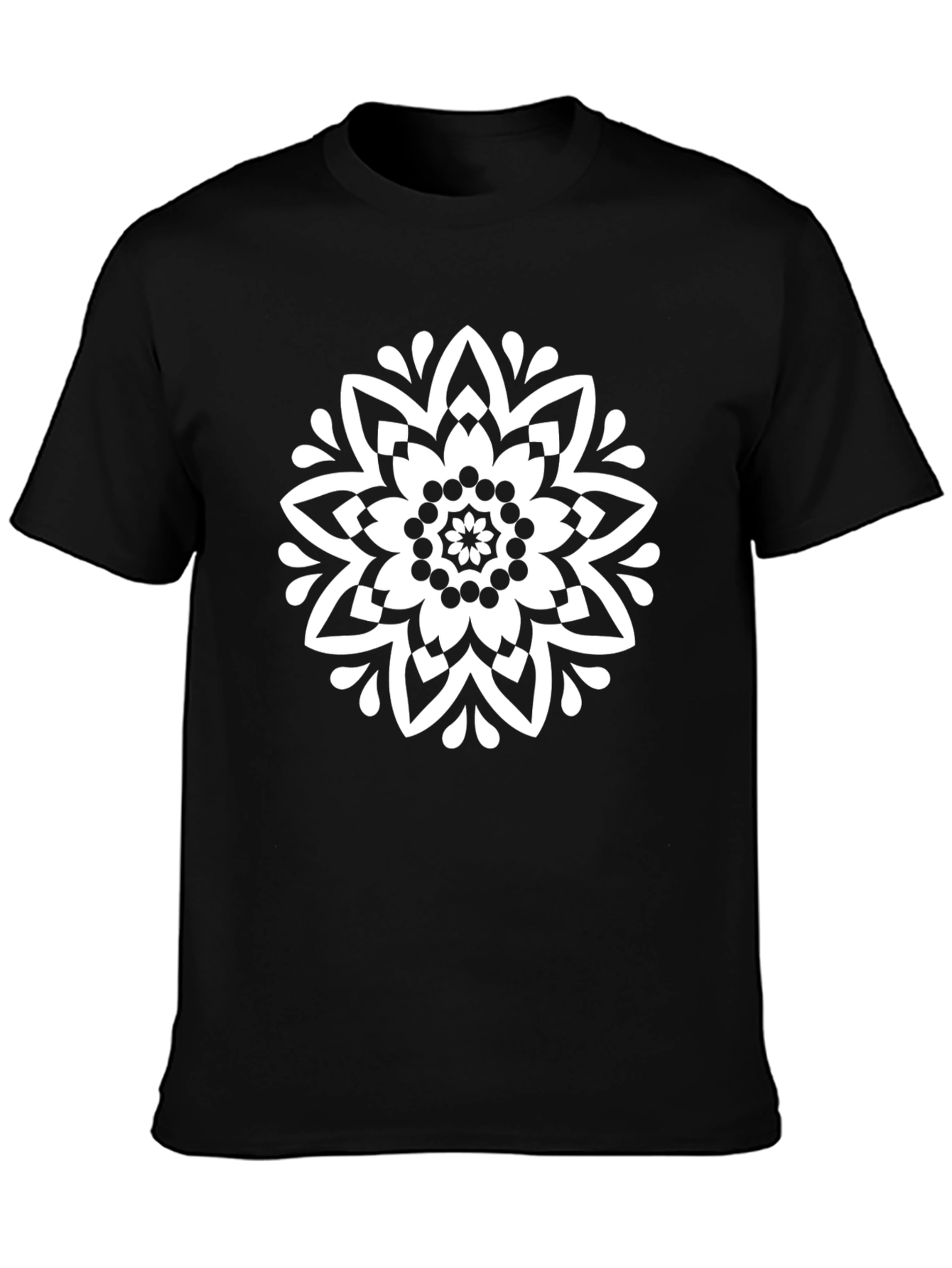 Floral Mandala Graphic Tee - Black Cotton Shirt