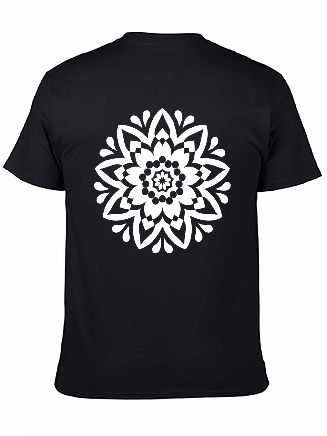 Floral Mandala Graphic Tee - Black Cotton Shirt
