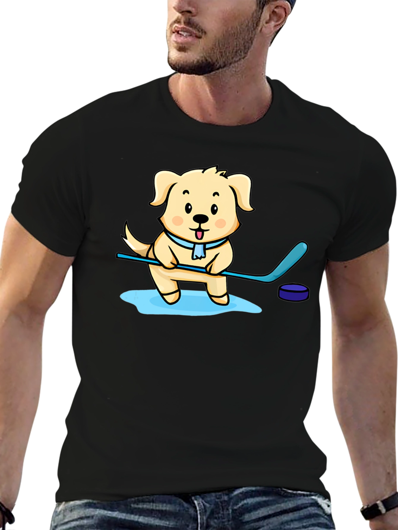 Dog Hockey Player Graphic T-Shirt