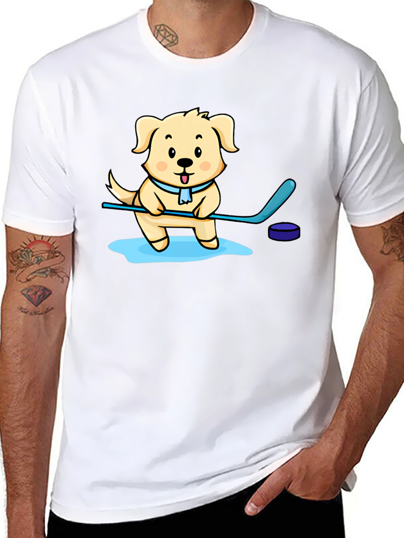 Dog Hockey Player Graphic T-Shirt