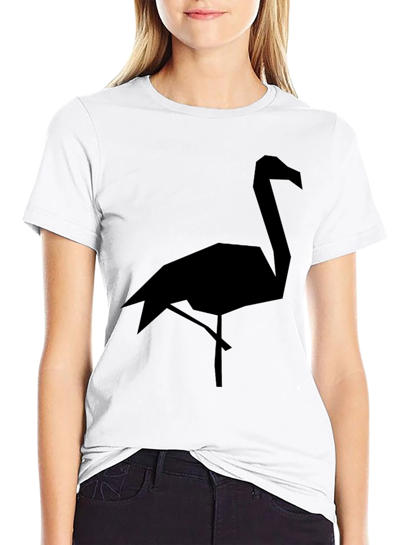 Geometric Flamingo Graphic Tee - Black