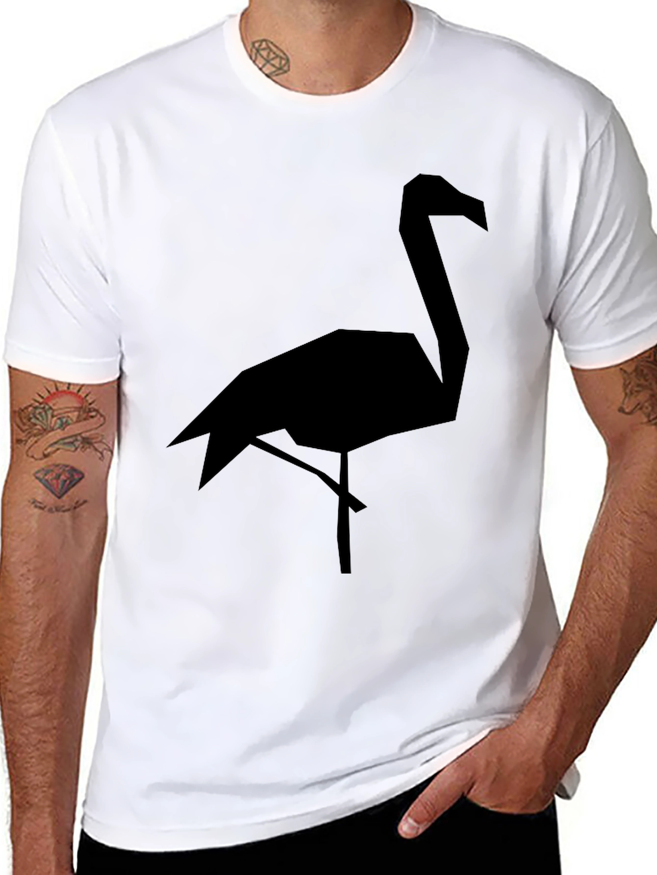 Geometric Flamingo Graphic Tee - Black