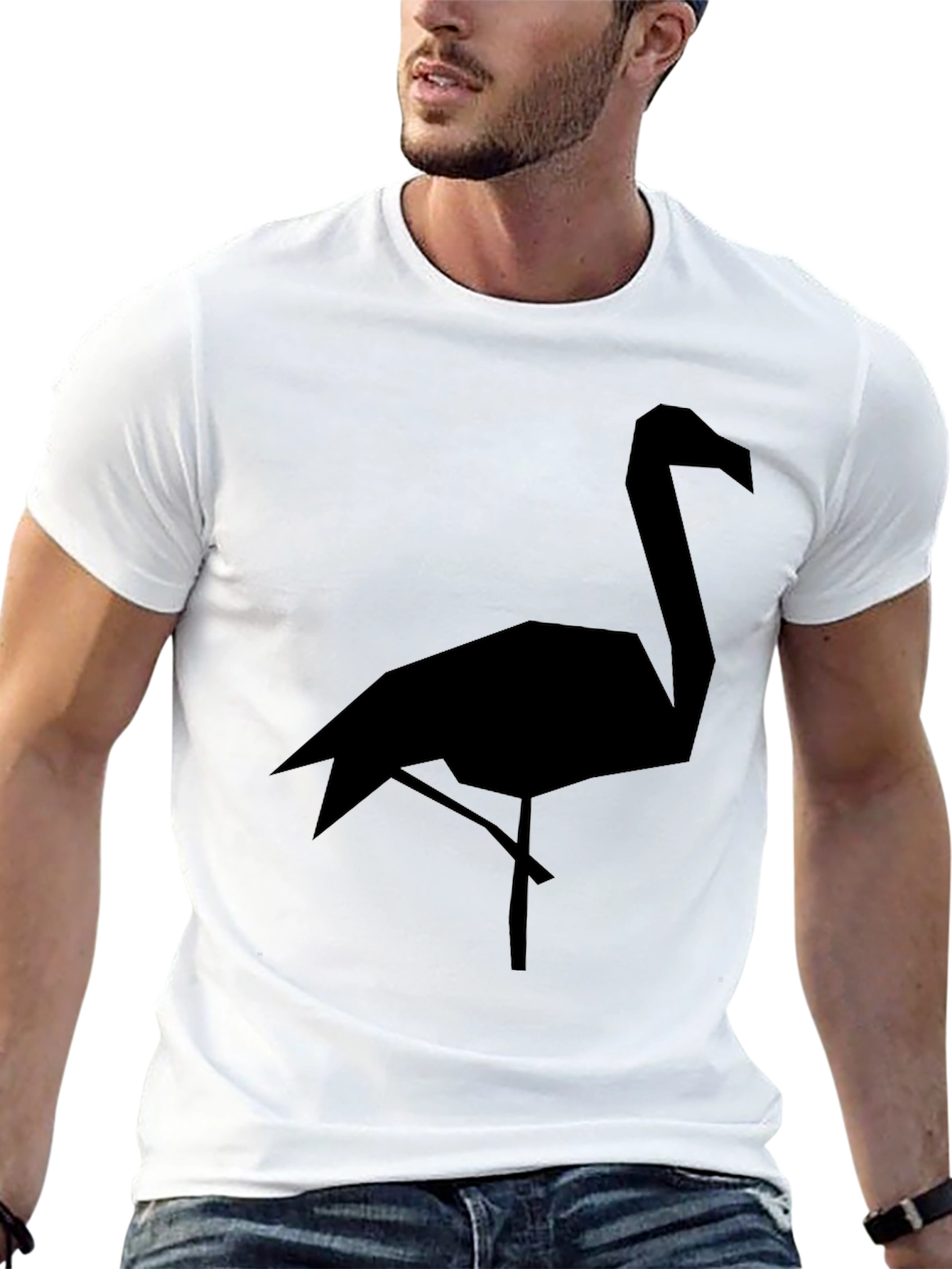 Geometric Flamingo Graphic Tee - Black