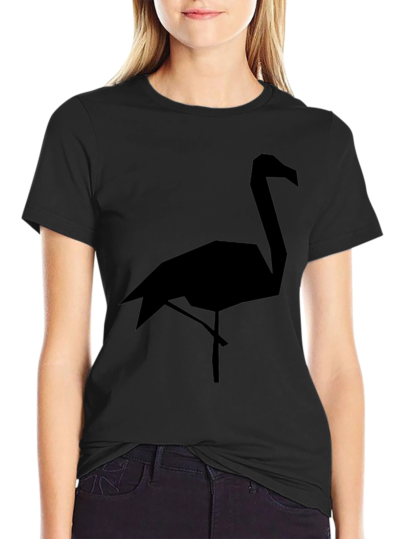 Geometric Flamingo Graphic Tee - Black